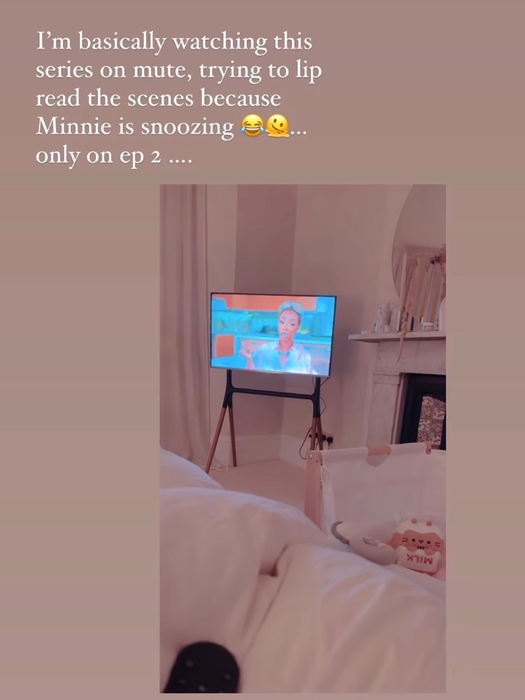 Stacey Dooley watches TV on mute with baby Minnie