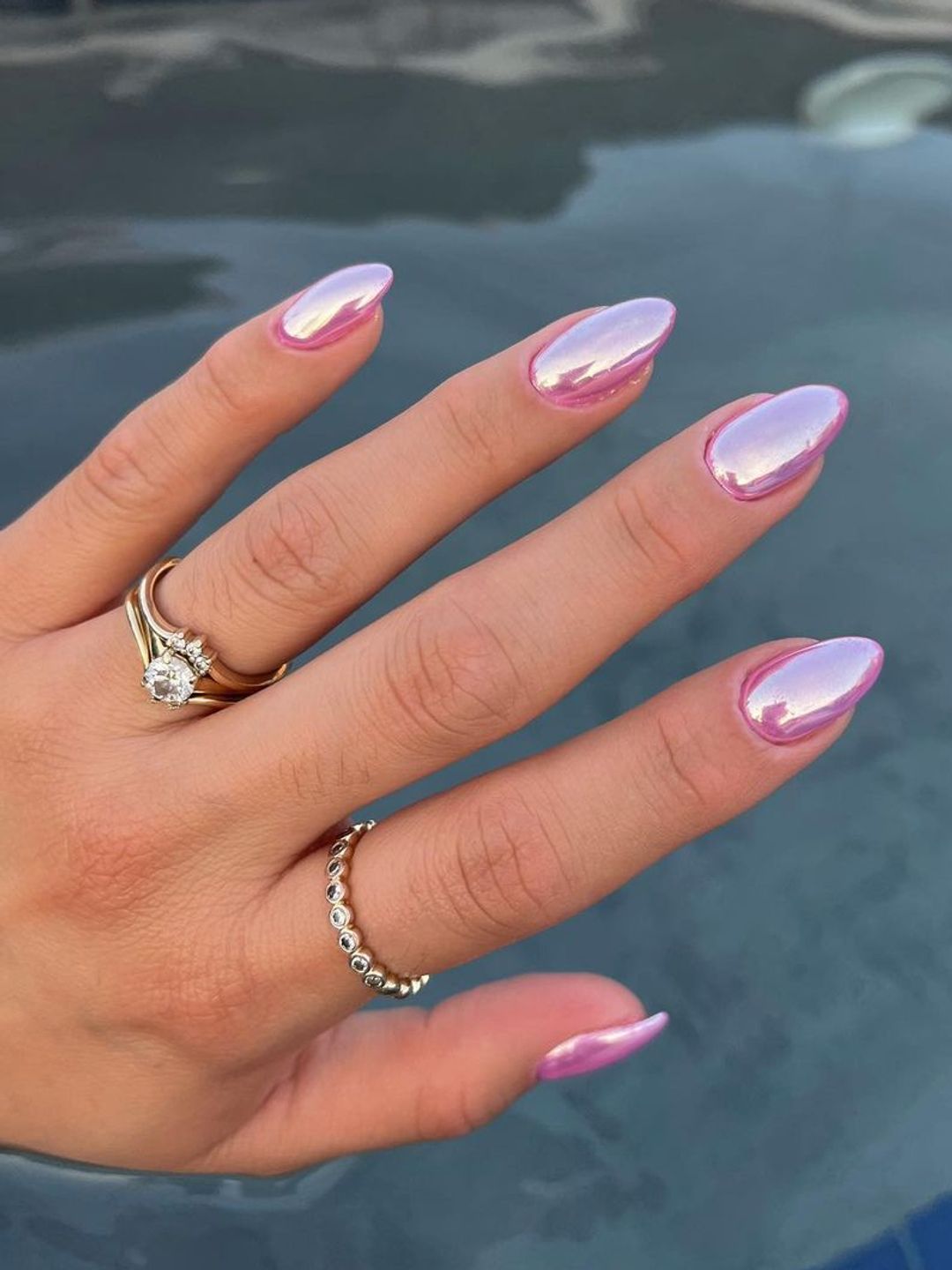 Lavender chrome nails 