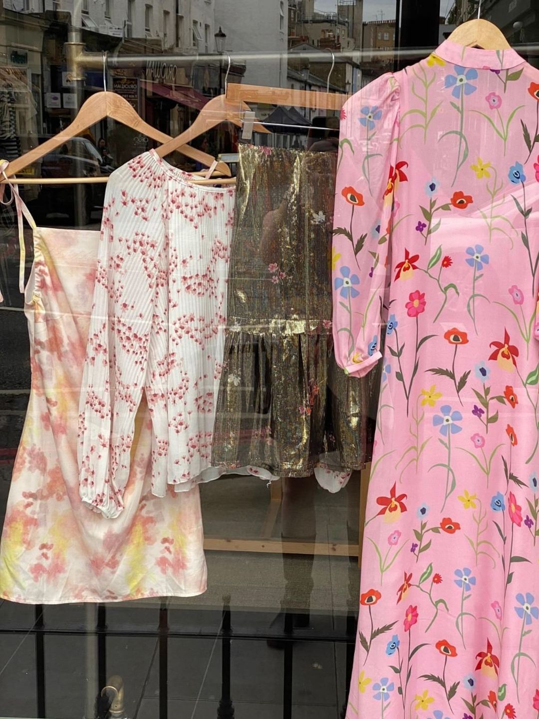 Pretty printed wares in the window of one of Royal London Hospice's shops 