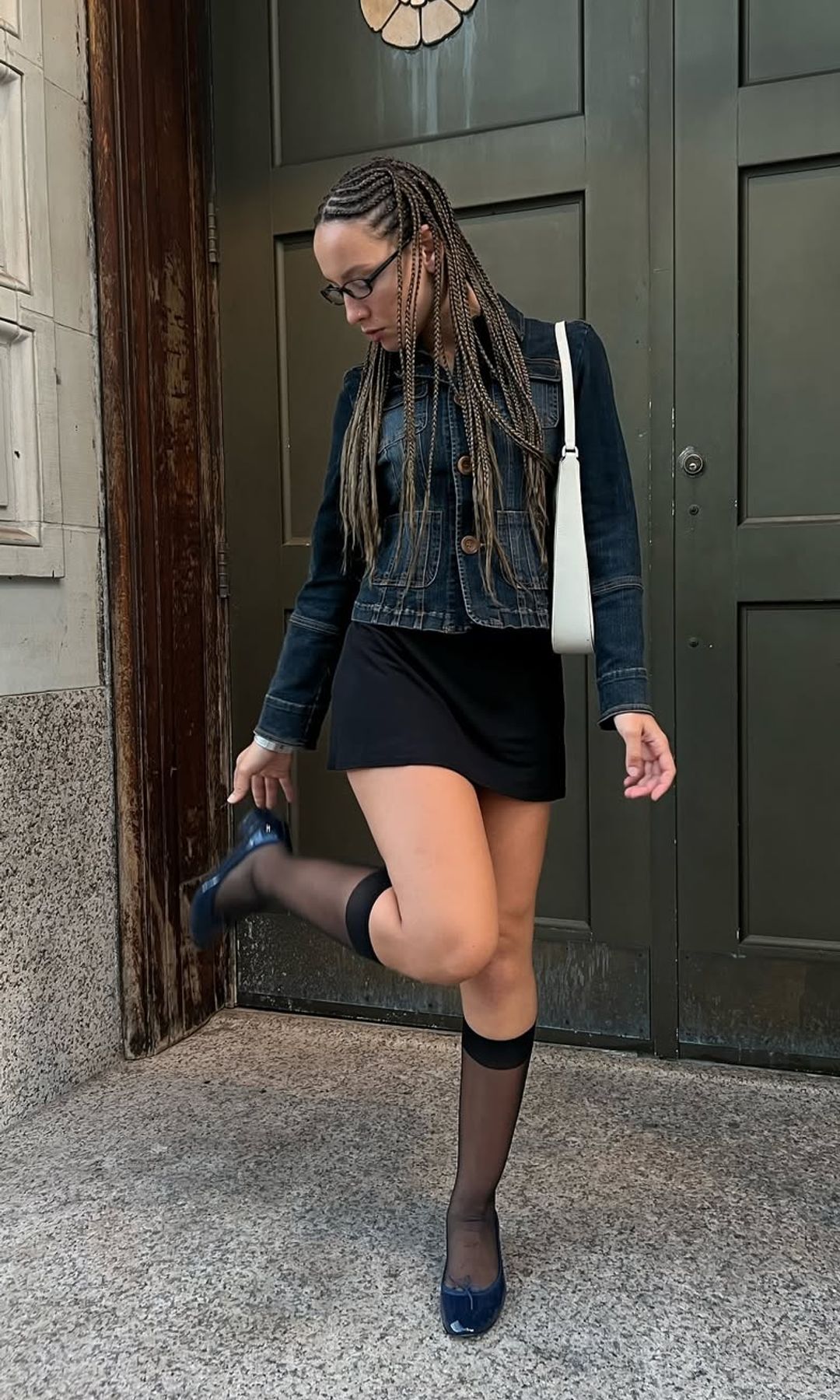 girl in mesh knee socks