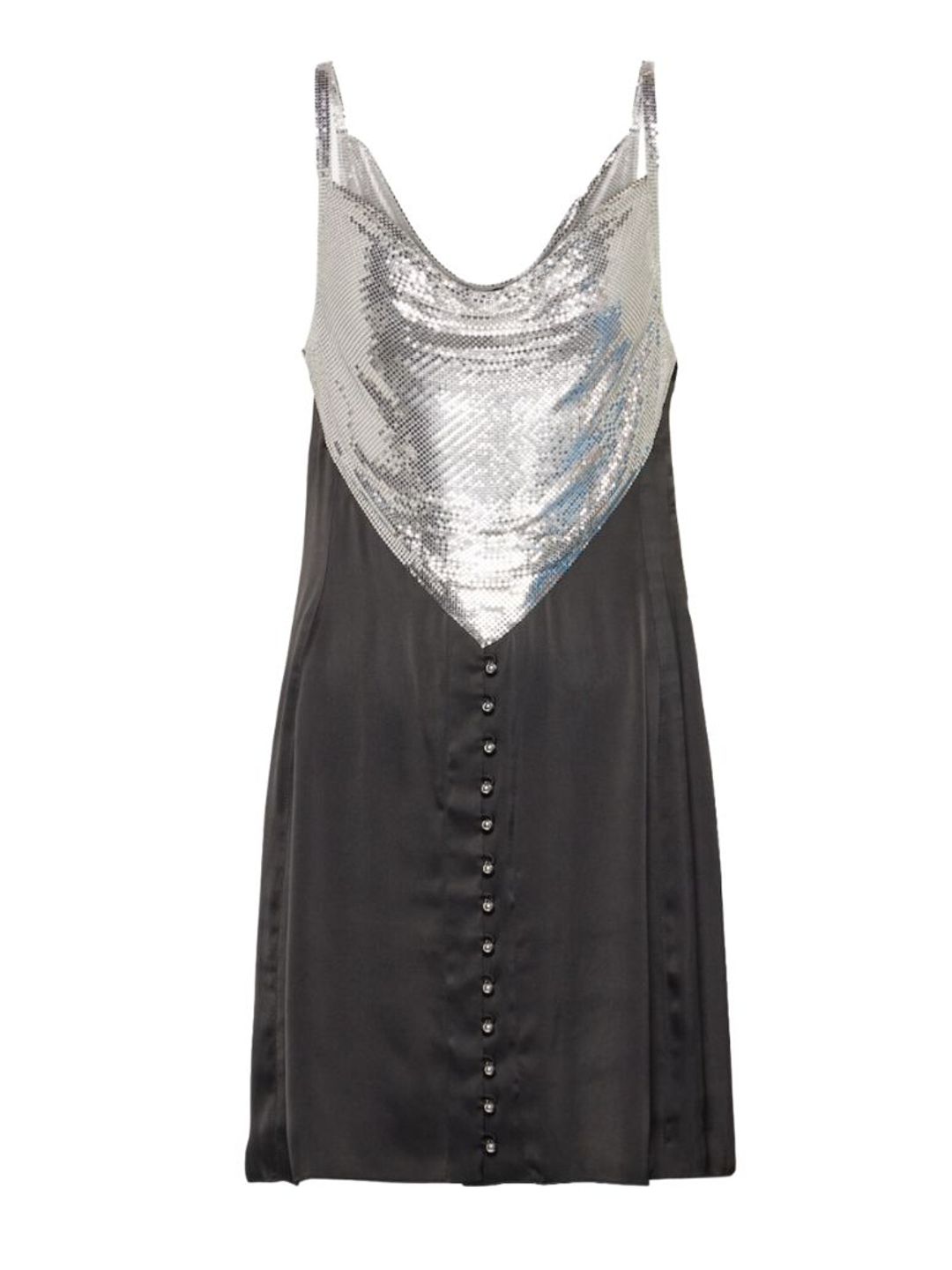 Black and silver chainmail and satin minidress