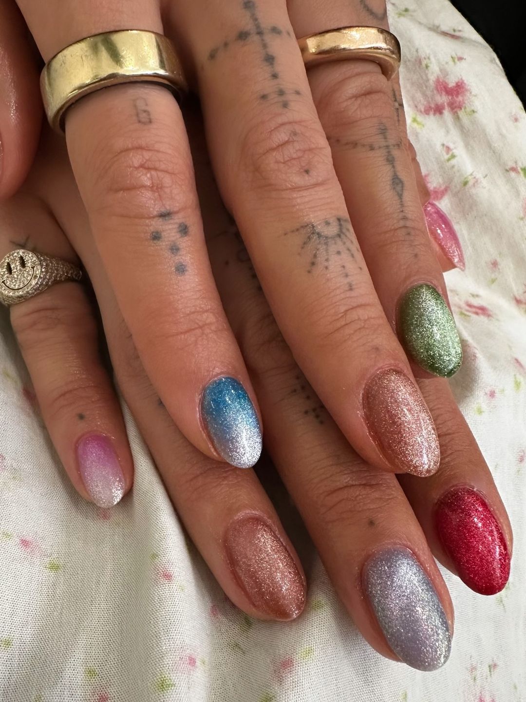 Rita Ora's nail artist shows a close up of her Pride Month nails 