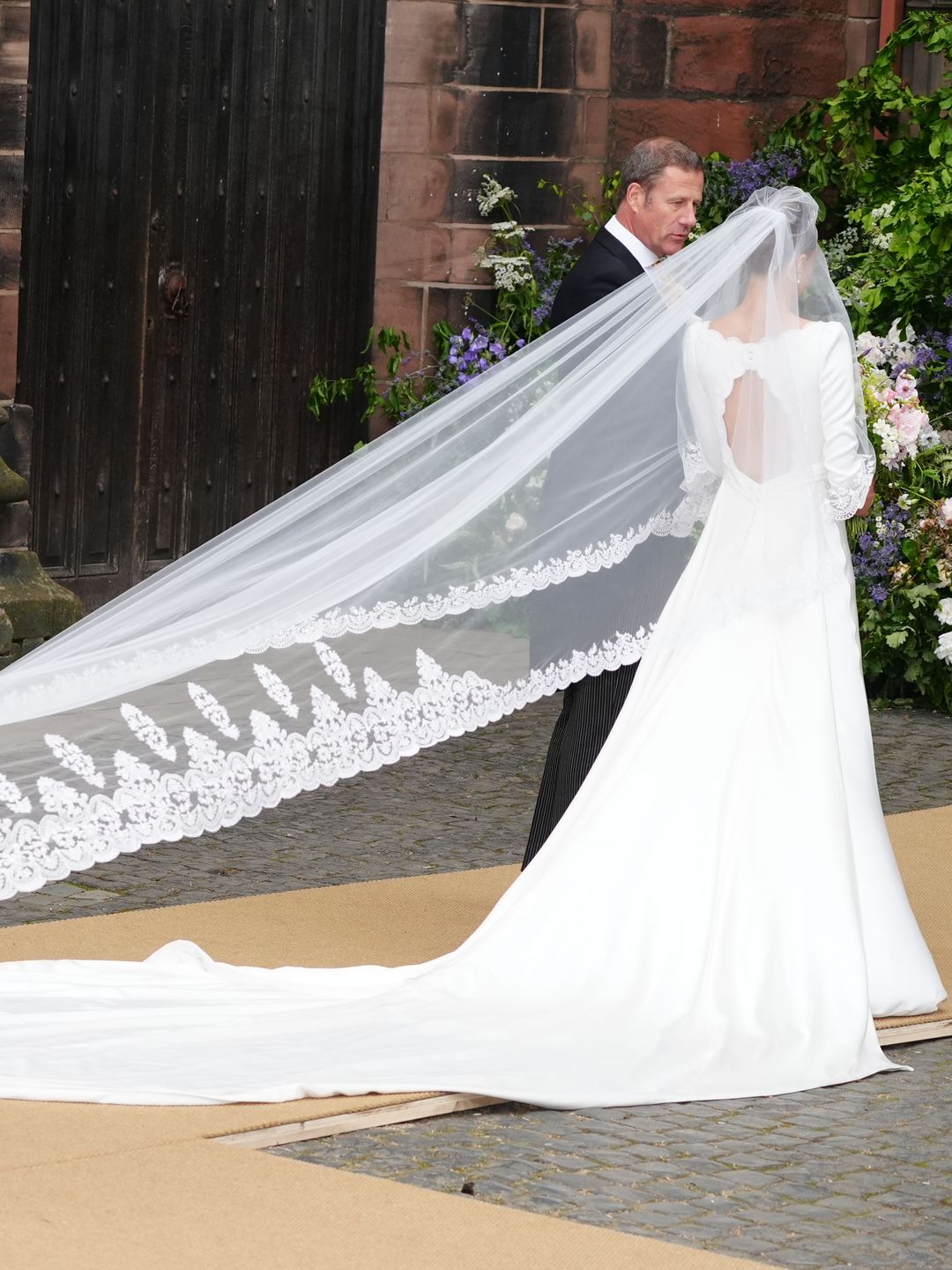 Olivia Henson arrives for her wedding to Hugh Grosvenor, the Duke of Westminster at Chester Cathedral. Picture date: Friday June 7, 2024. (Photo by Peter Byrne/PA Images via Getty Images)