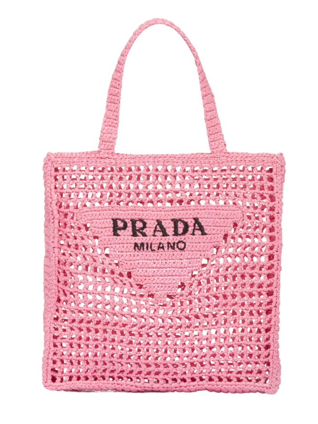 Prada pink crochet tote bag 