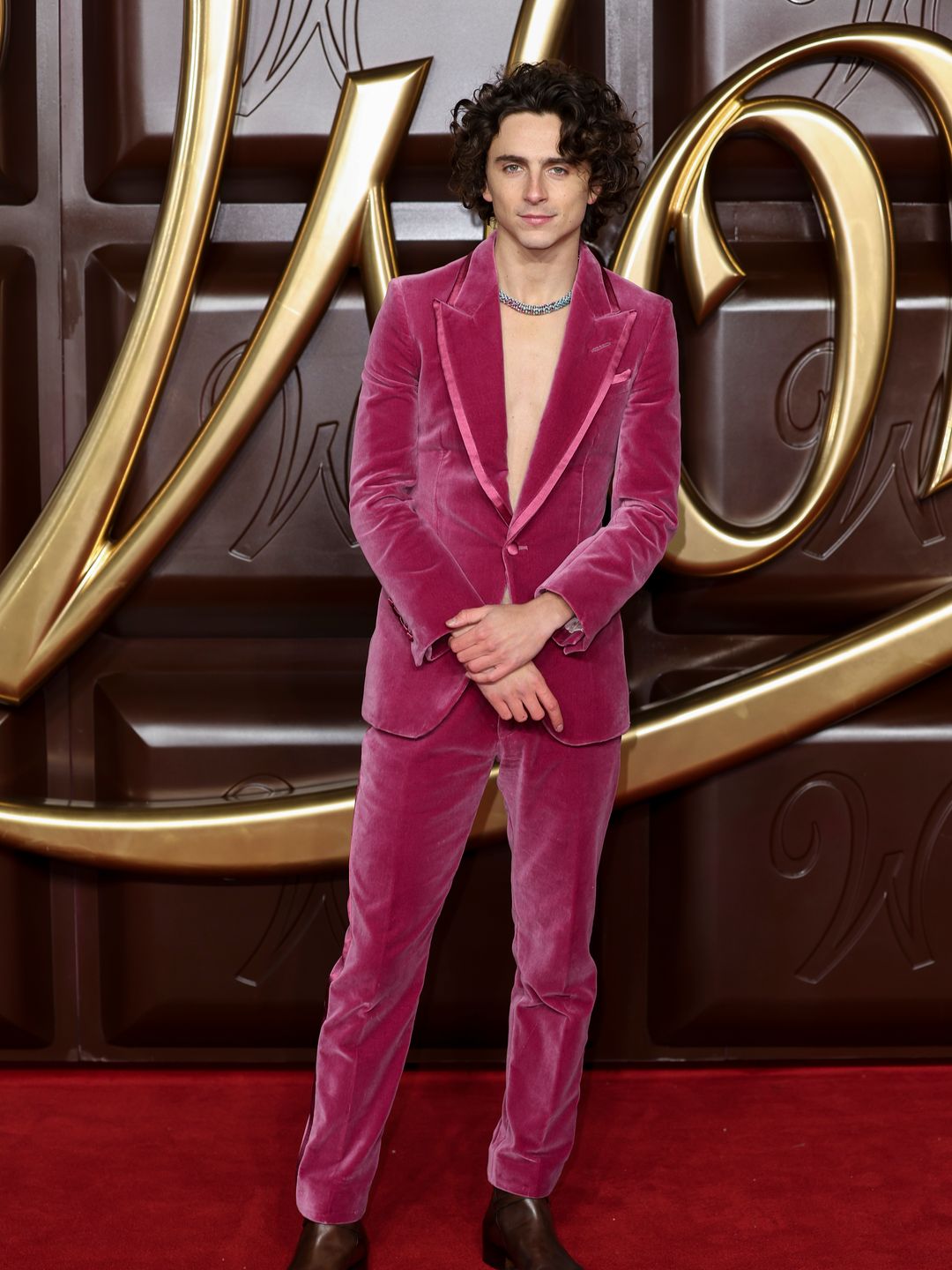 Timothée Chalamet attends the "Wonka" World Premiere at The Royal Festival Hall on November 28, 2023 in London, England. (Photo by Mike Marsland/WireImage)