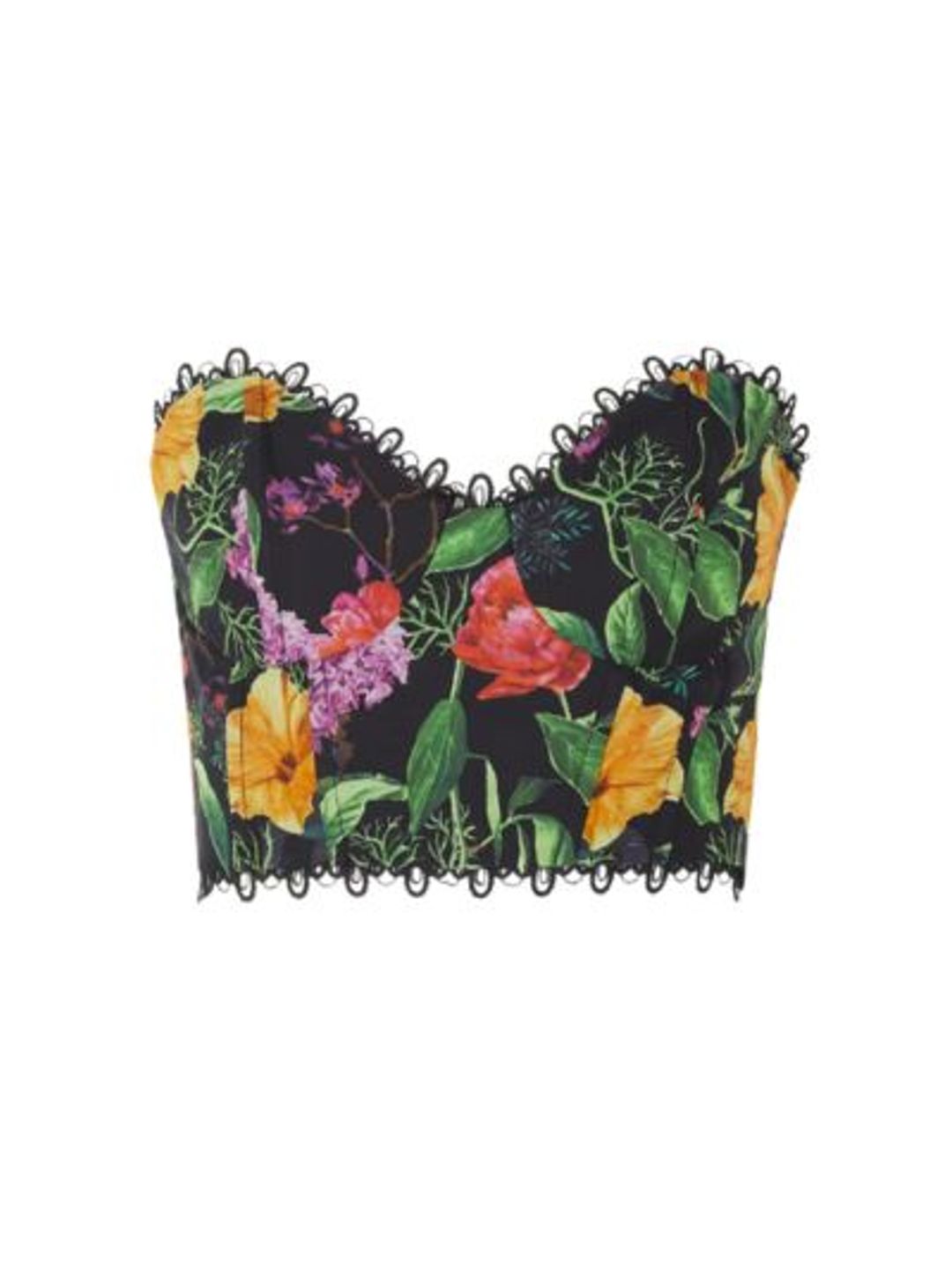 Vio cropped floral-print cotton-blend bustier top