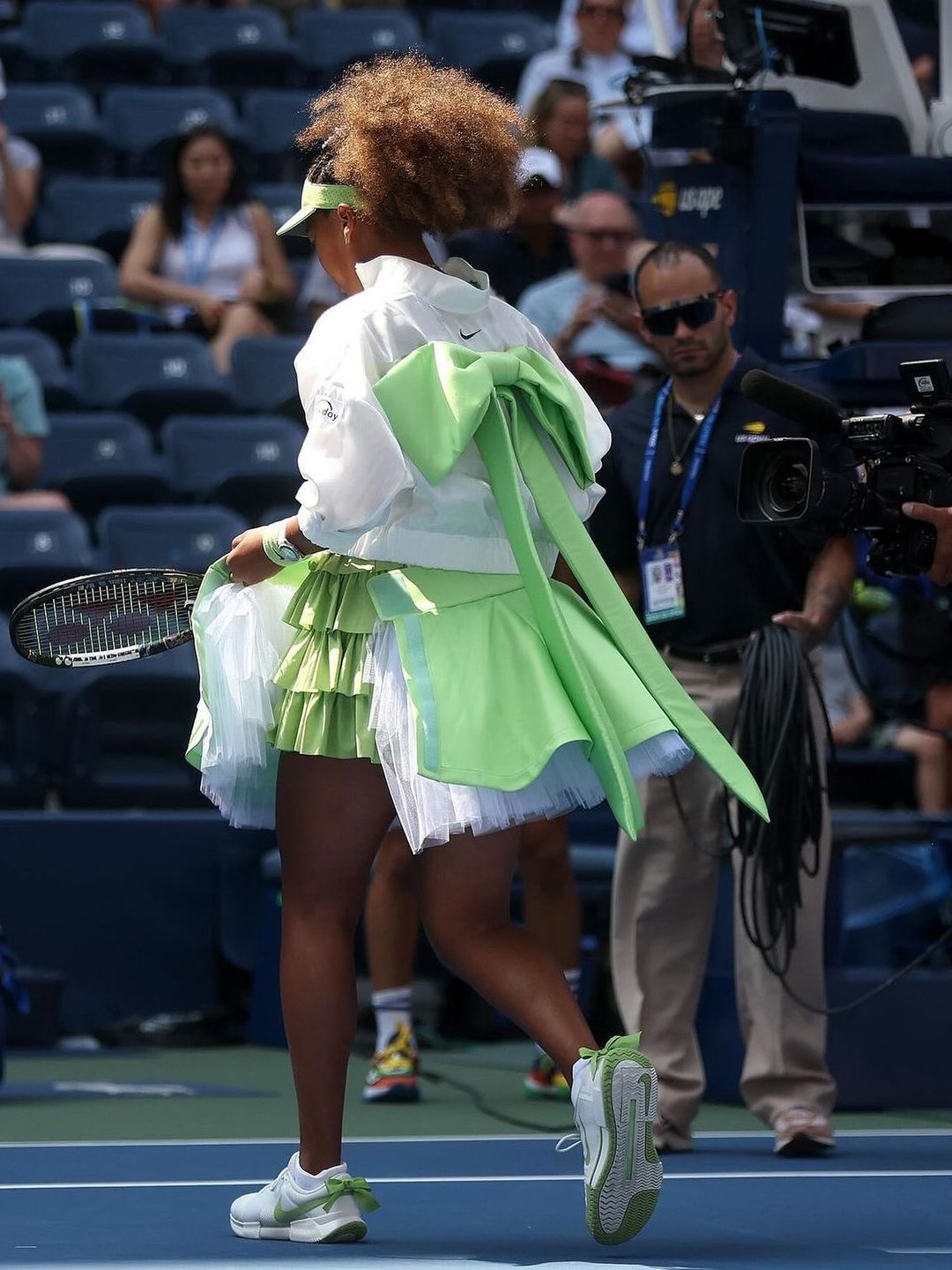 Naomi Osaka wears a green tennis outfit at the U.S. Open looks for her match on August 27th, 2024 inspired by Japanese Loligoth with Naomi's request.