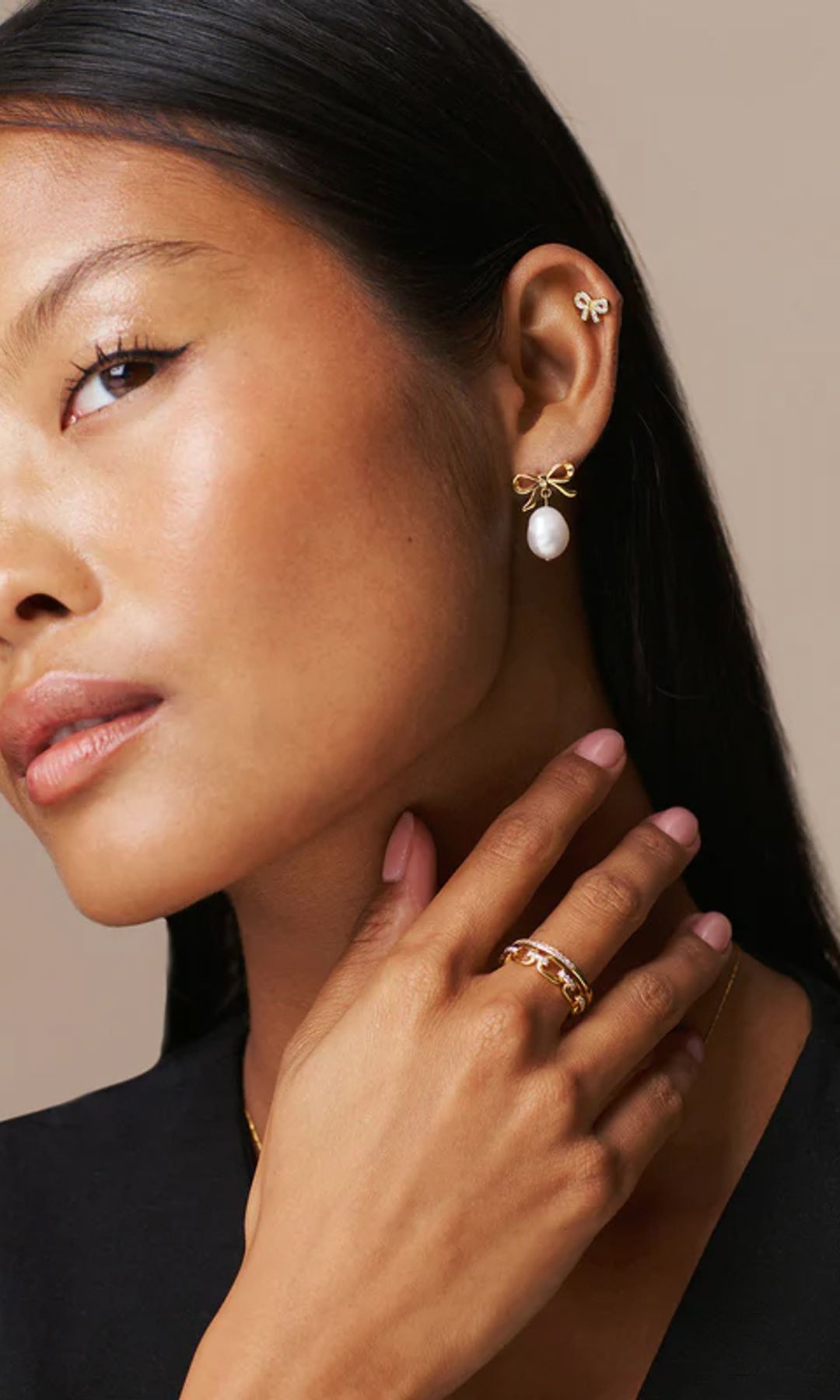 Metal Bow & Pearl Drop Earrings