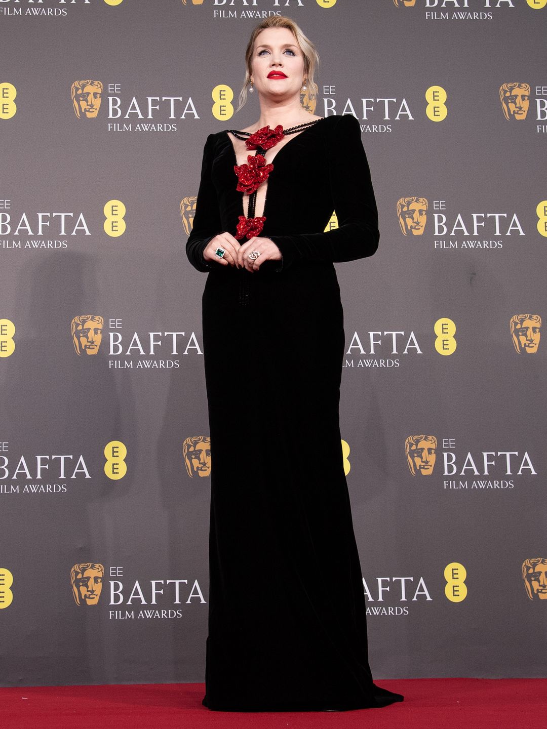 Emerald Fennell attends the 2024 EE BAFTA Film Awards at The Royal Festival Hall 