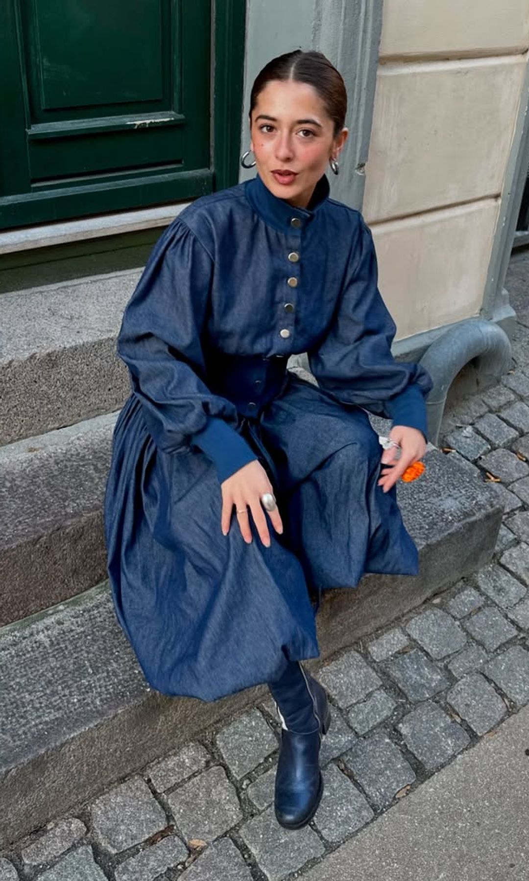 Izadora Hodges on a set in double denim