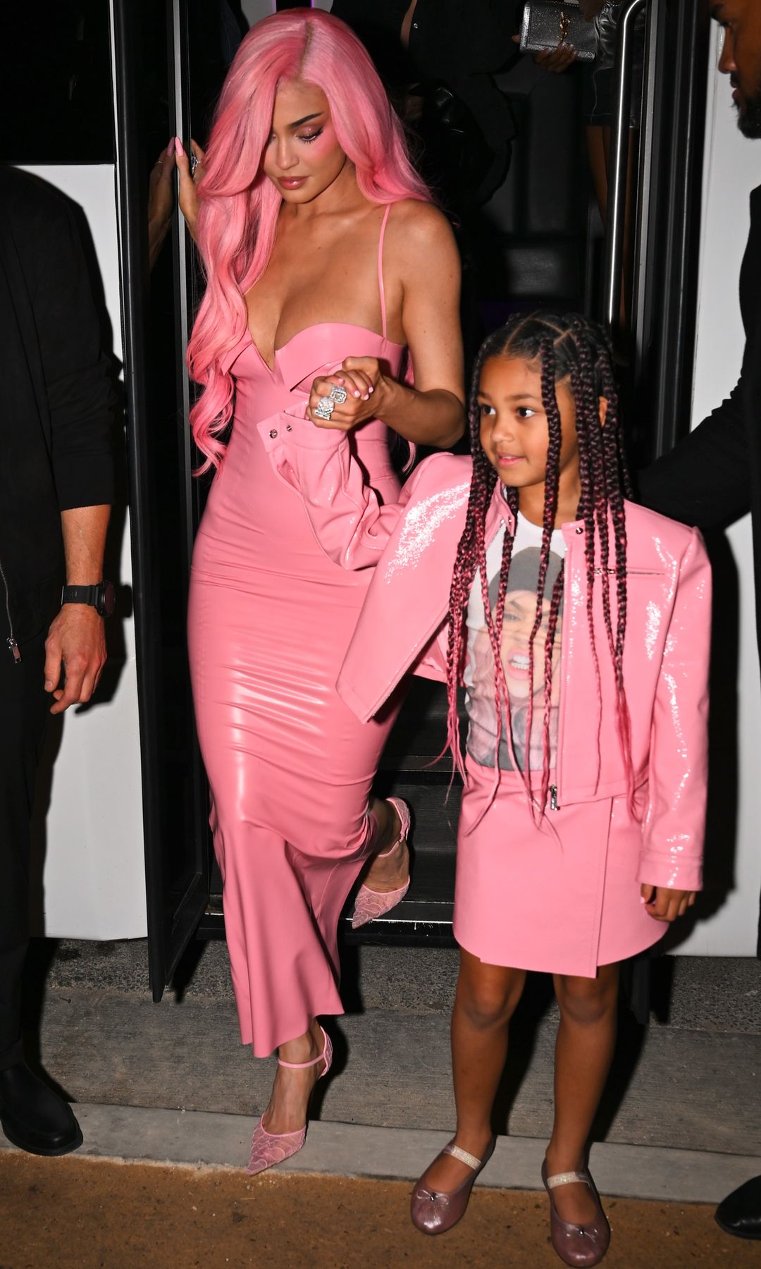 Kylie Jenner with daughter Stormi is seen arriving to Kylie Cosmetics pop-up event on October 17, 2025 in Los Angeles, 