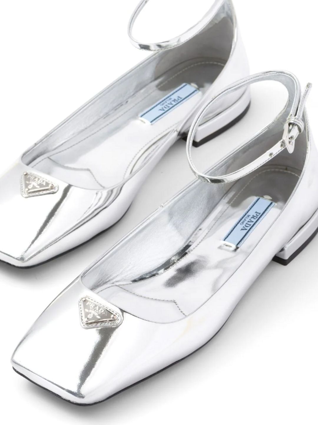 Metallic-Effect Leather Ballerina Shoes - Prada