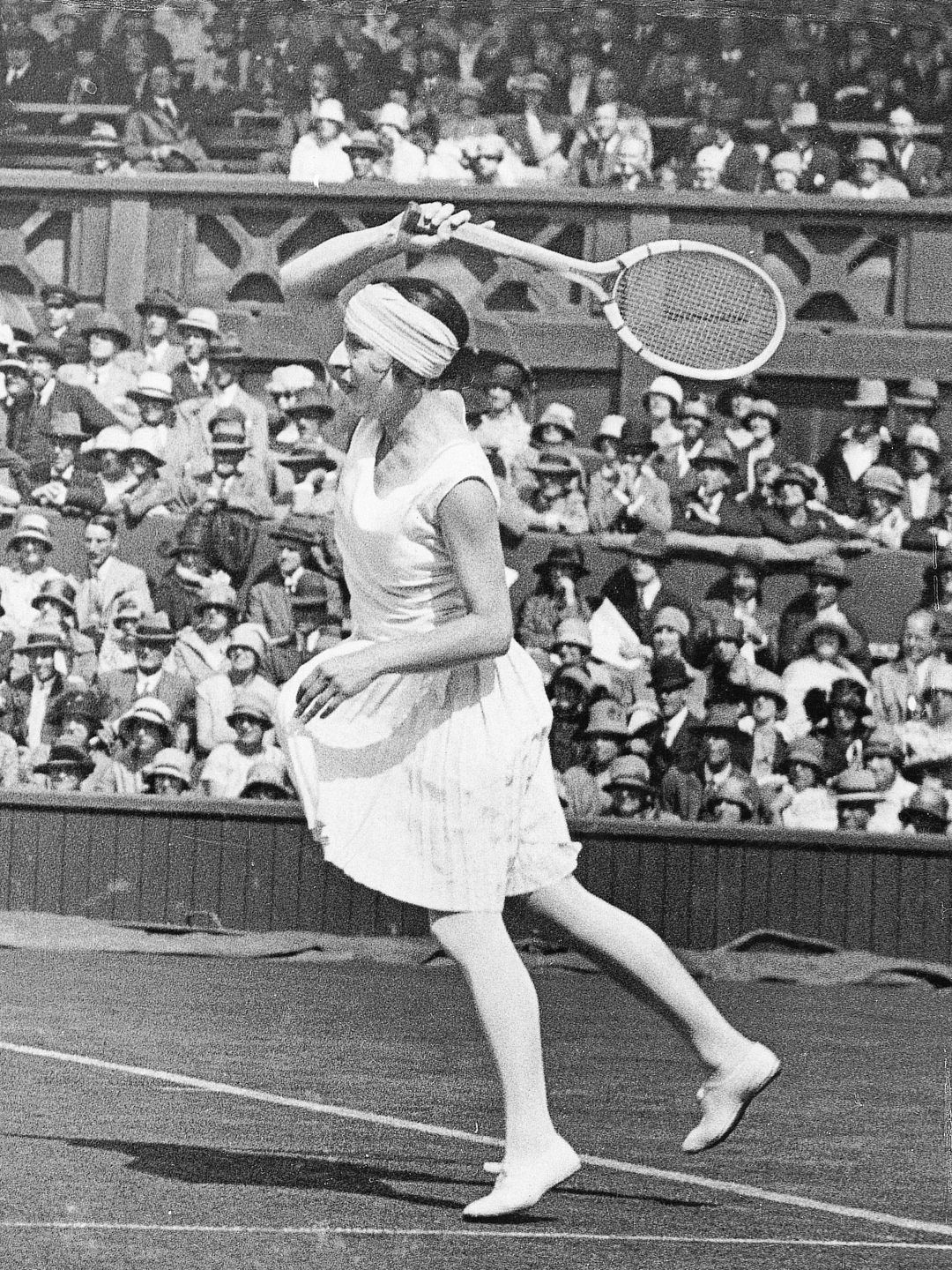 French tennis player Suzanne Lenglen during a match in Wimbledon during the 1920s