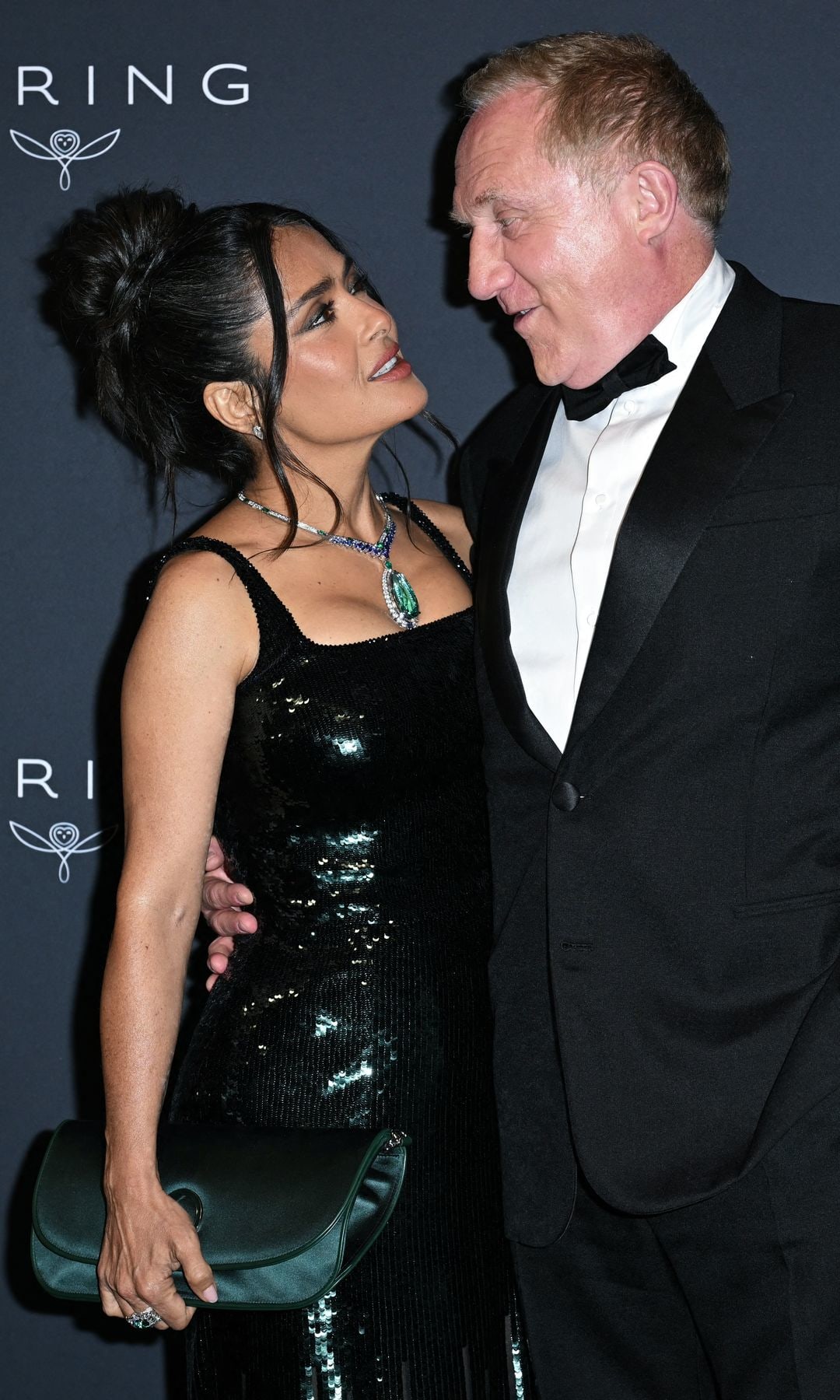 US-Mexican actress Salma Hayek Pinault and French businessman Francois-Henri Pinault pose on the photocall prior to the 2025 Kering Women In Motion Awards and Cannes Film Festival PresidentialÂ Dinner on the sidelines of the at the 78th edition of the Cannes Film Festival in Cannes, southern France, on May 18, 2025