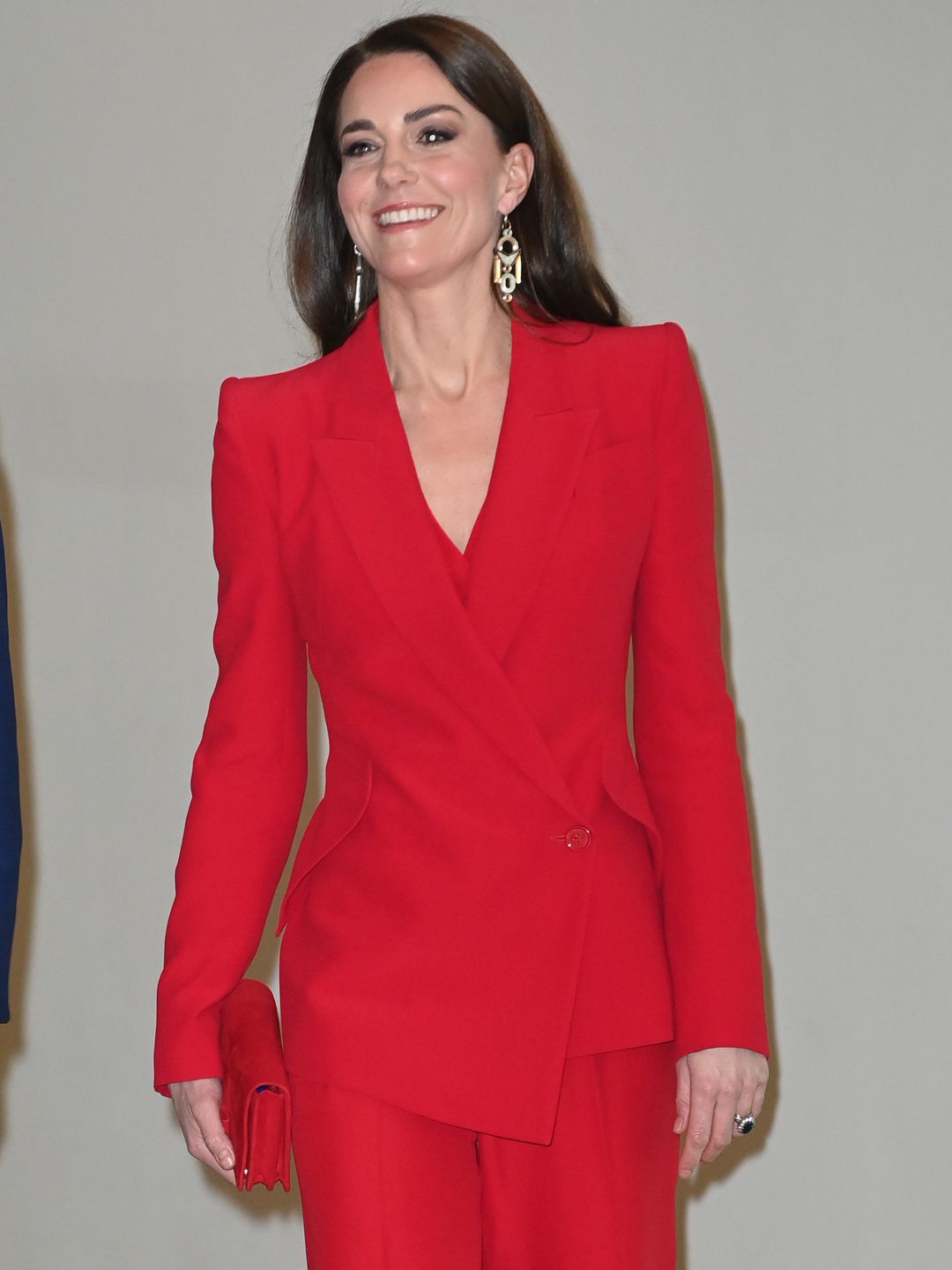 Catherine, Princess of Wales attends a pre-campaign launch event, hosted by The Royal Foundation Centre for Early Childhood in Alexander McQueen suit