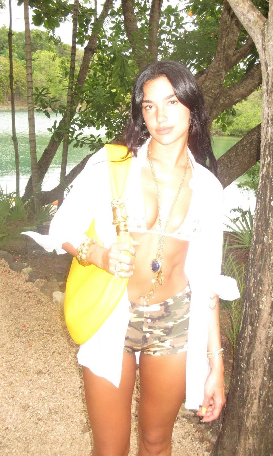 Dua Lipa poses in a bikini and mini shorts while on holiday