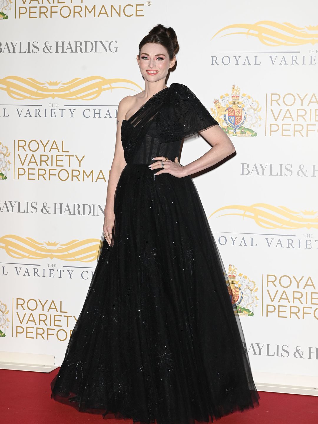 Sophie Ellis-Bextor in a black off-the-shoulder gown