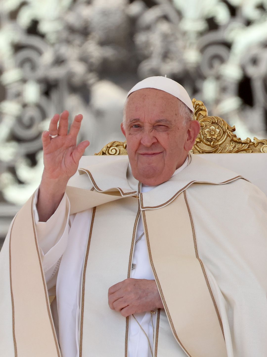 Pope Francis attends a Mass in St .Peter's Square for the first World Children's Day on May 26, 2024 in Vatican City, Vatican. The final event of the first World Children's Day, an event held at the request of Pope Francis, which yesterday brought together around 50,000 young people in Rome's Olympic Stadium was a Mass held in St Peter's Square.