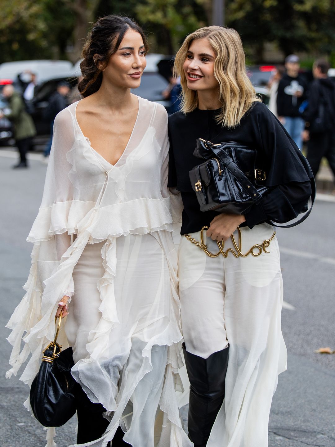 Tamara Kalinic & Xenia Adonts spotted outside the Chloe show at Paris Fashion Week