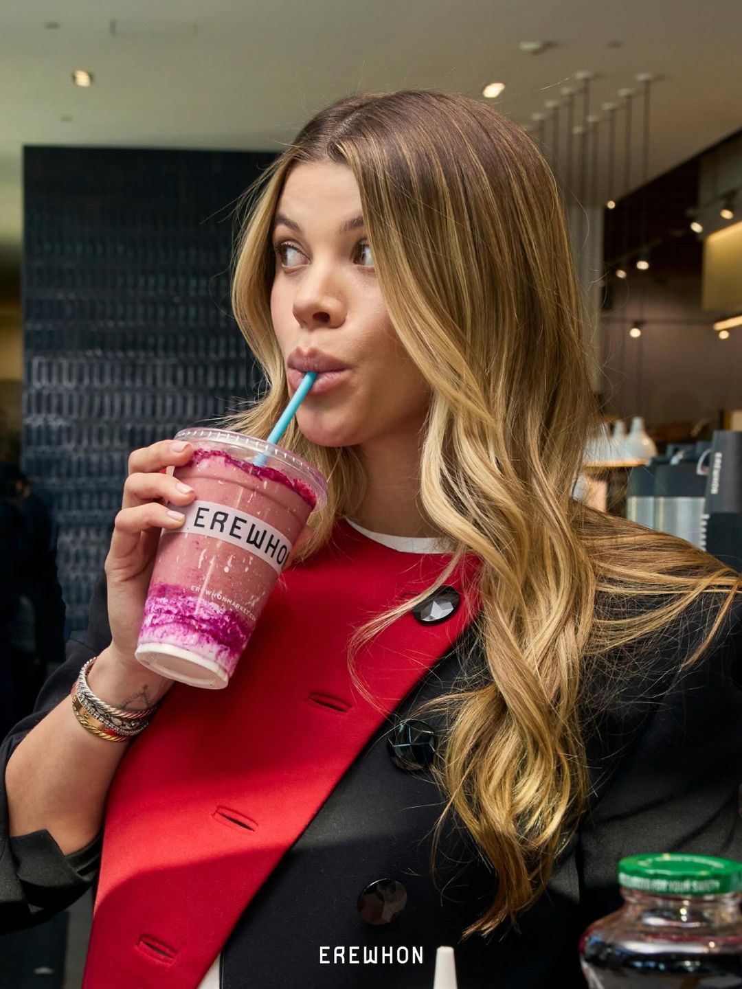 Sofia Richie poses with her Erewhon smoothie