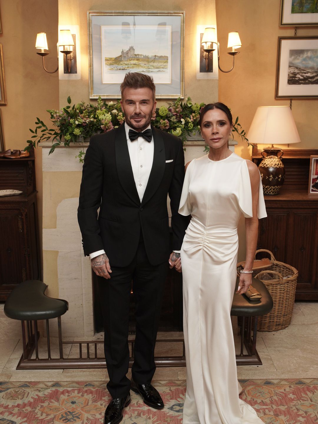 David Beckham and Victoria Beckham attend a dinner in celebration of Slow Food at King Charles III's Gloucestershire estate, Highgrove Gardens on February 7, 2025