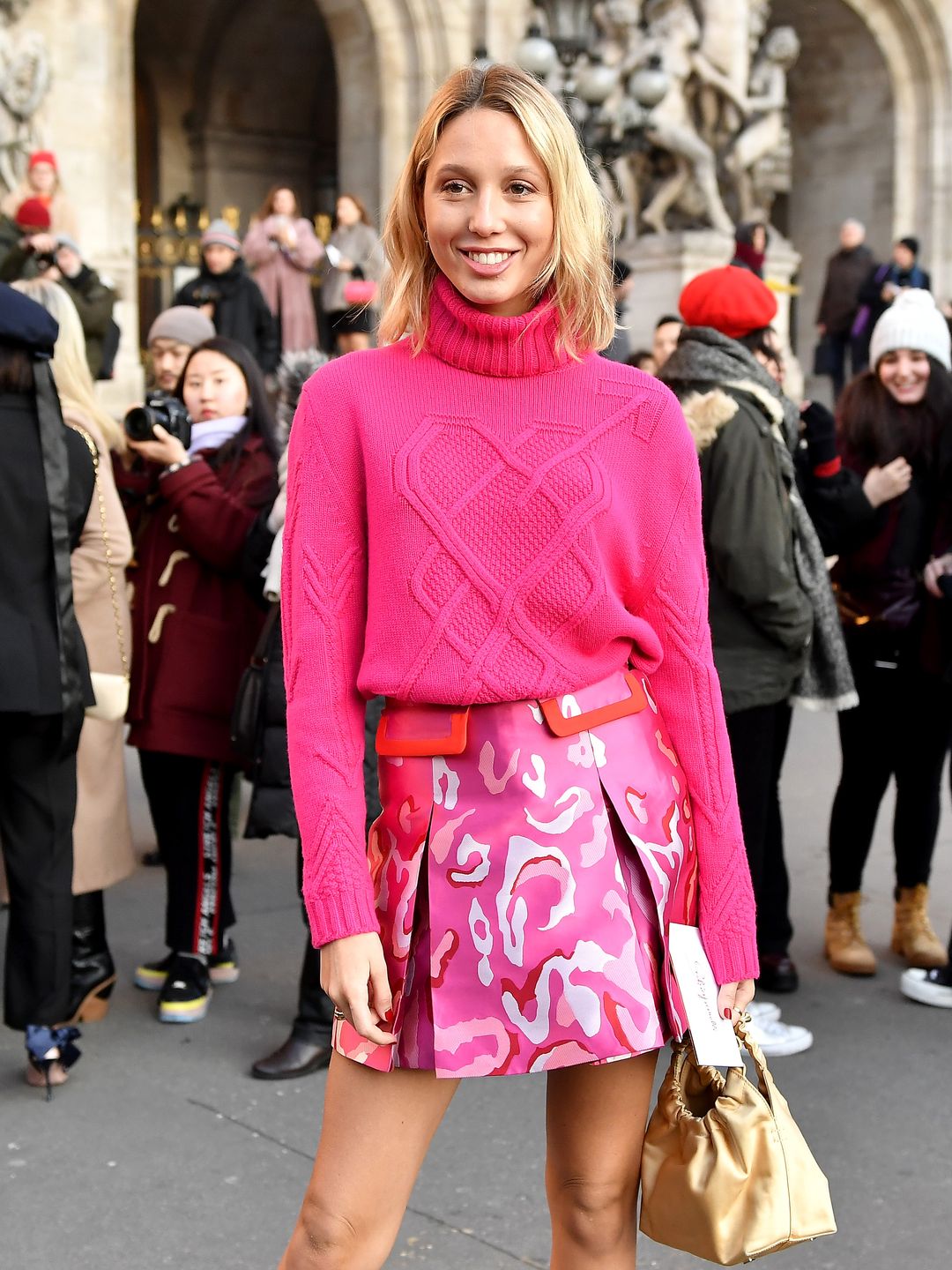 Barbirecore dominated the luxury market as demonstrated here by Princess Maria-Olympia of Greece during the Schiaparelli show in 2019
