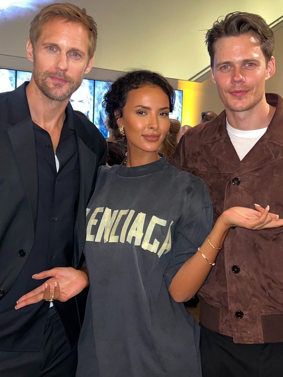 Maya Jama poses for a photo with her Swedish friends in a Balenciaga T-Shirt