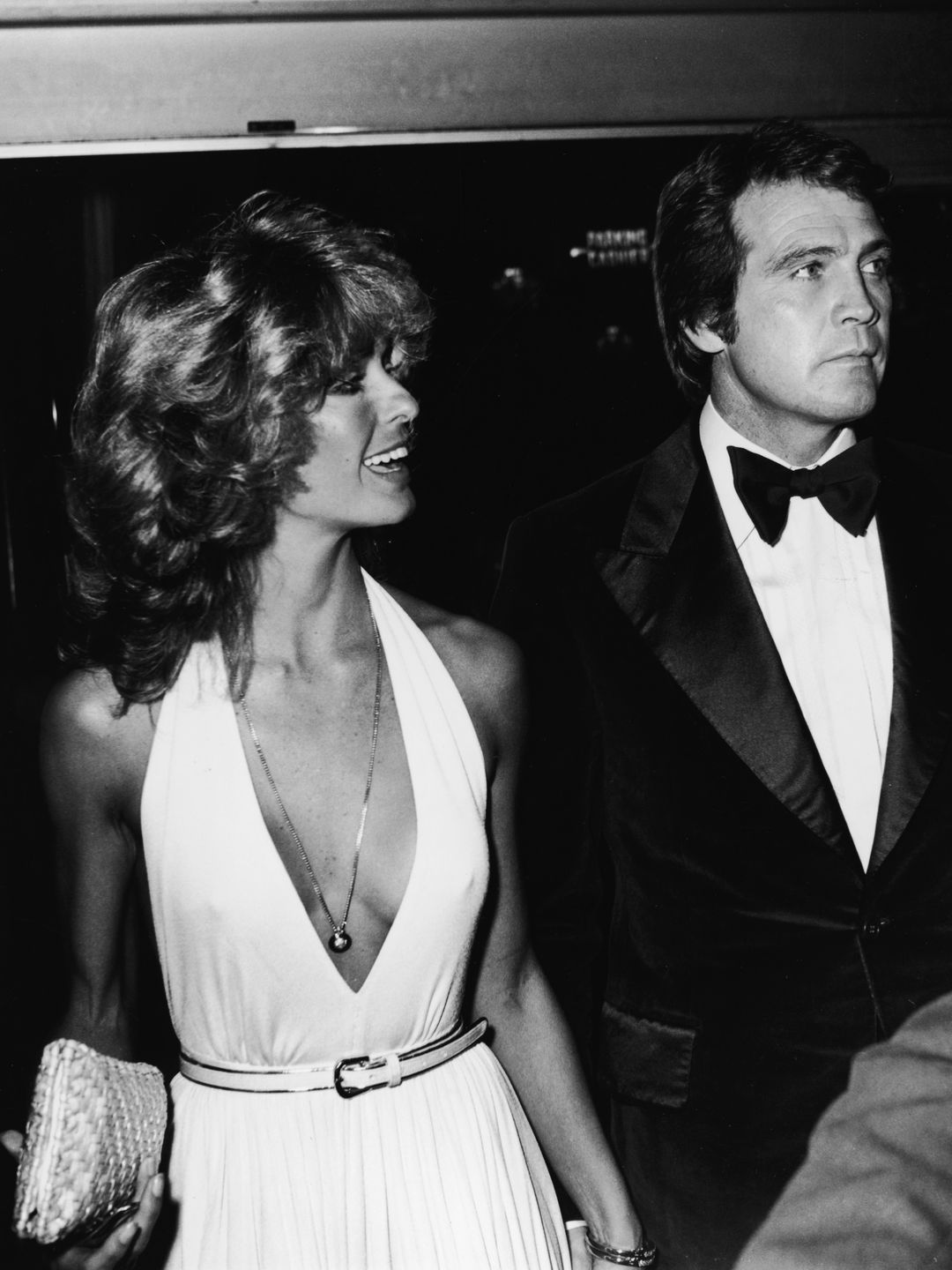 Farrah Fawcett Majors and Lee Majors arriving at a gala event in honour of Prince Charles