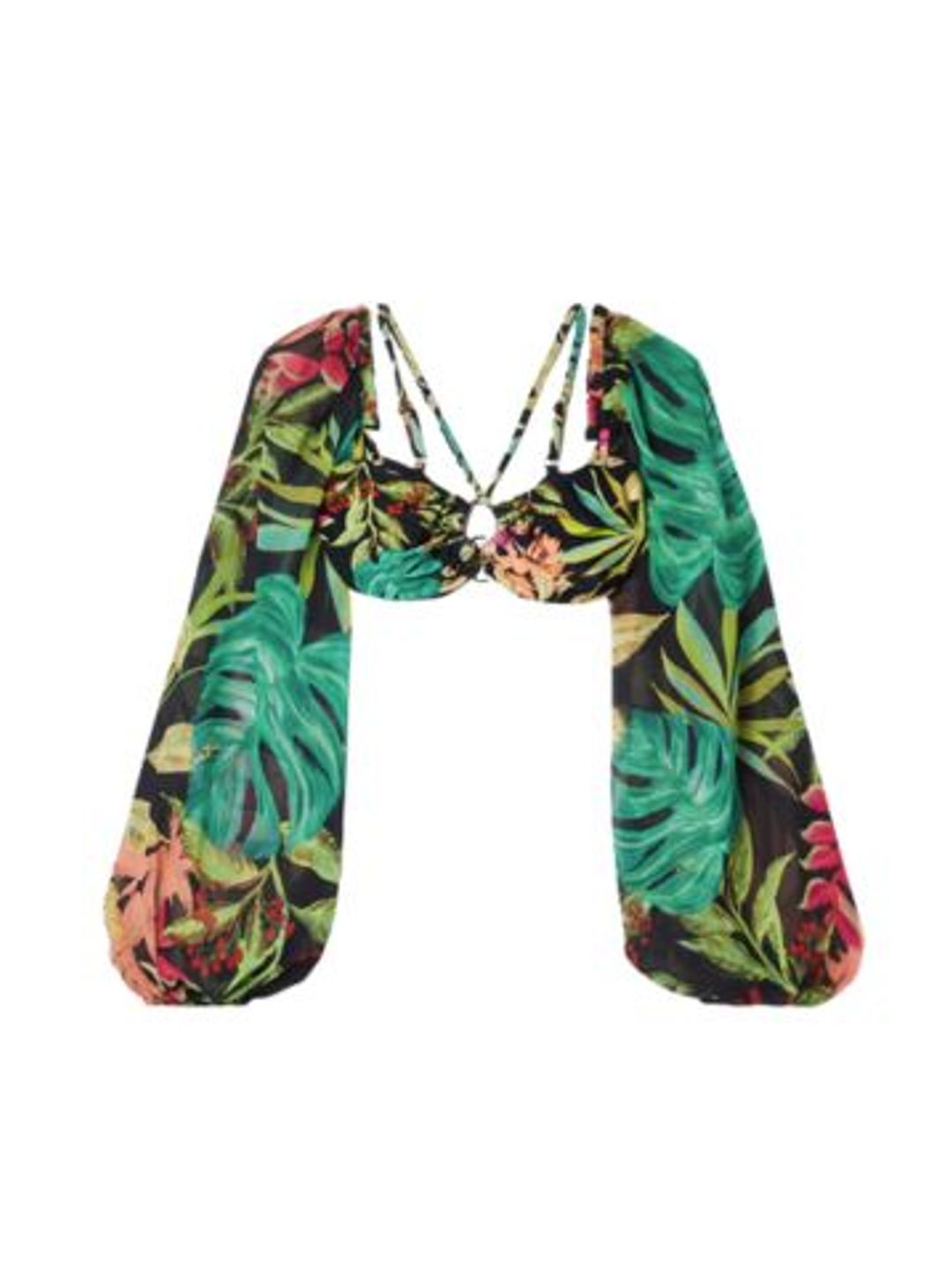 Cropped floral-print jersey and chiffon top