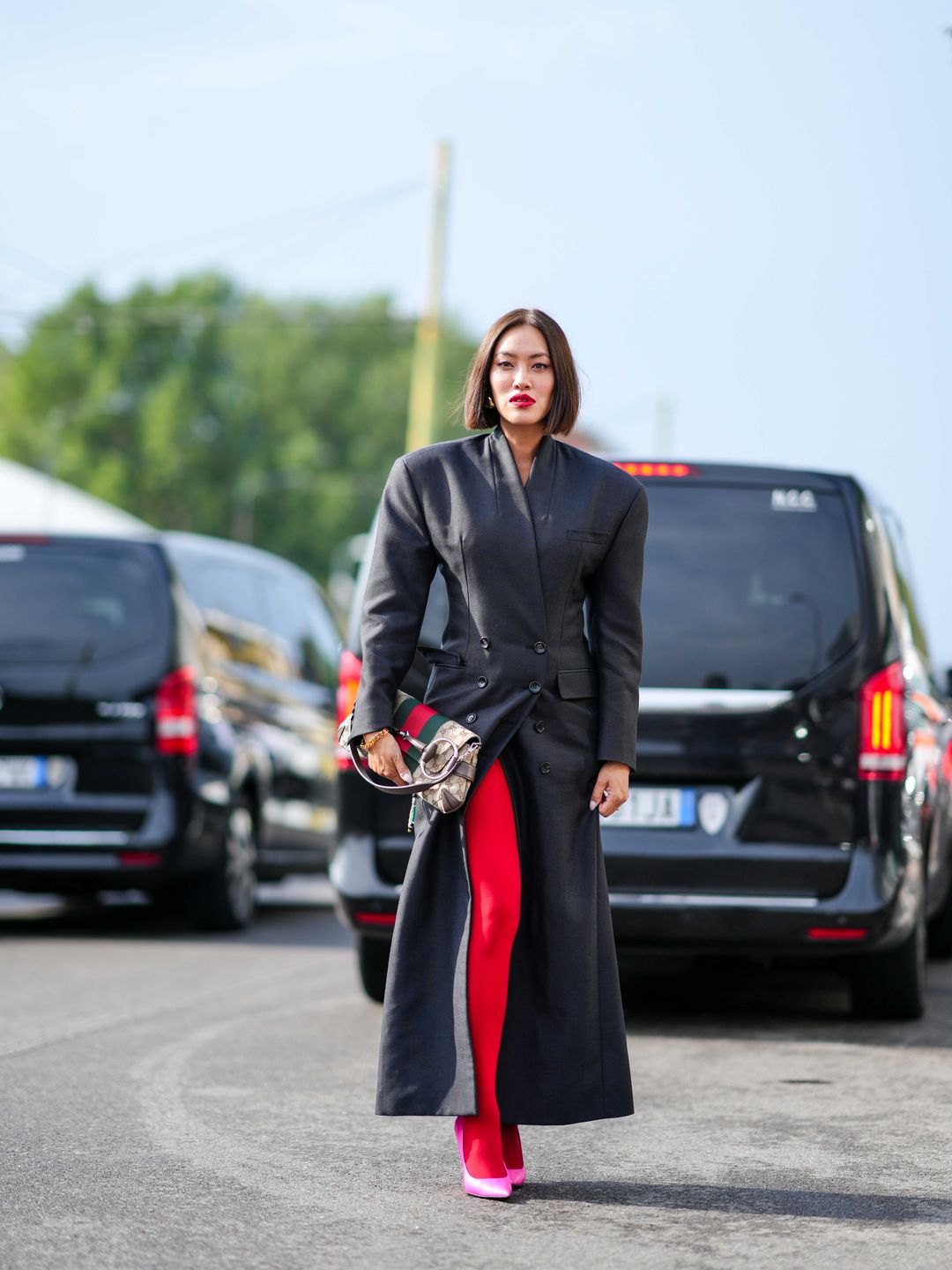 Tiffany Hsu outside Gucci, during the Milan Fashion Week on September 22, 2023