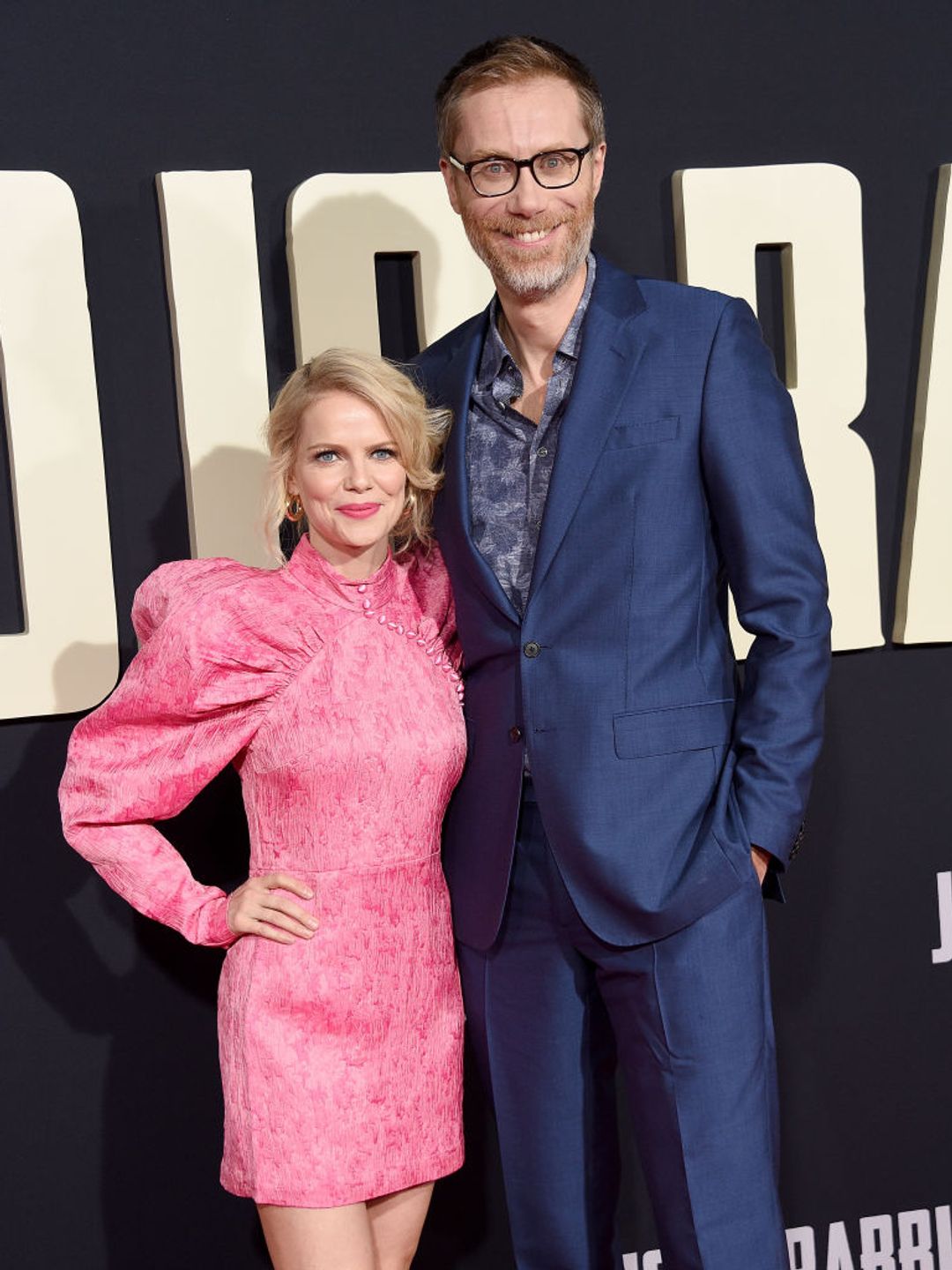 Mircea Monroe and Stephen Merchant attend the Premiere Of Fox Searchlights' "Jojo Rabbit" at Hollywood American Legion in 2019. 