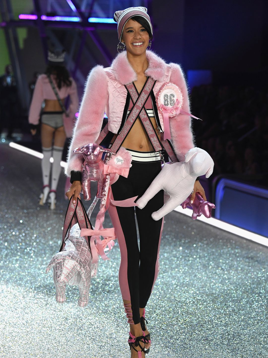 dilone on the runway in pink