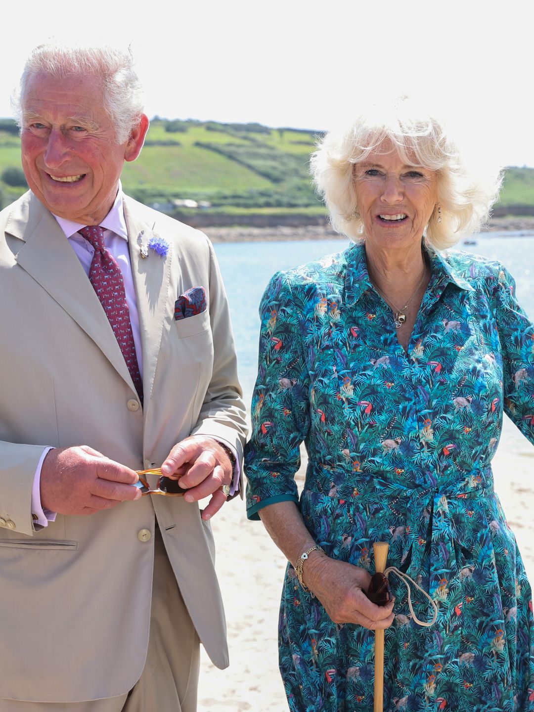 charles and camilla laughing on isles of scilly 