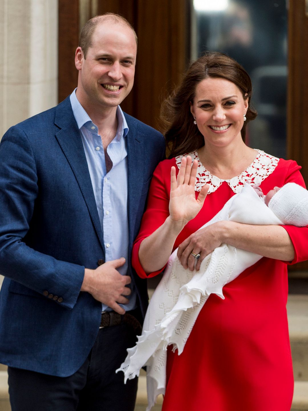 William and Kate leave with their newborn baby boy Prince Louis in April 2018