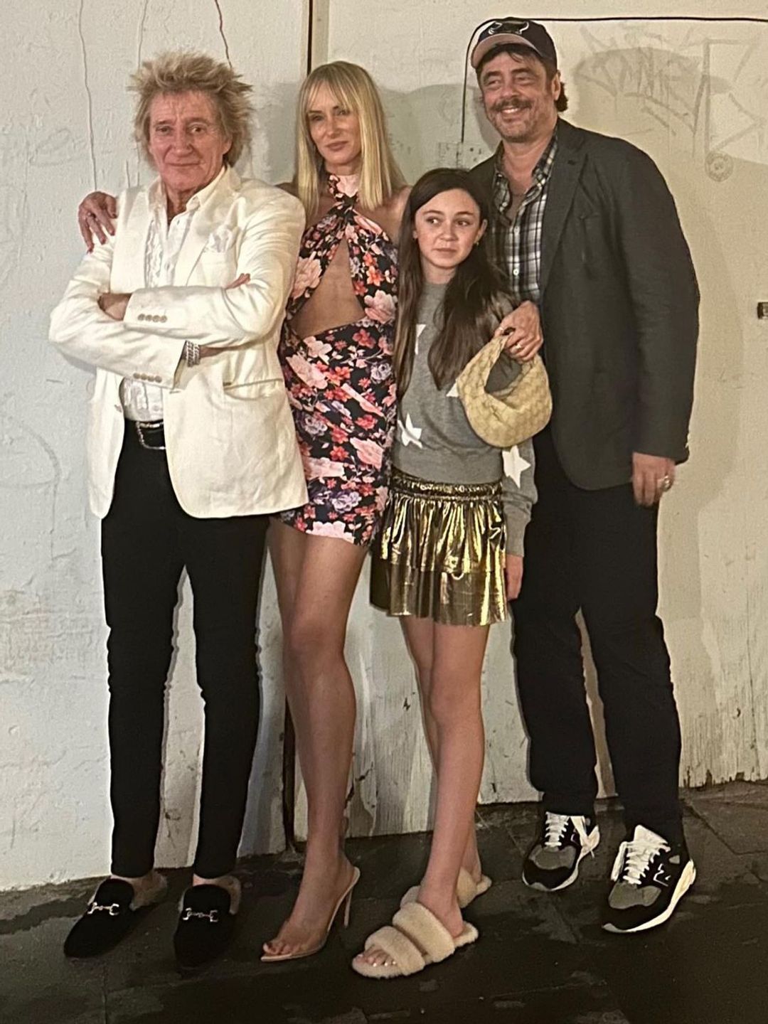 Rod with his daughter Kimberley, granddaughter Delilah and Delilah's father, Benicio del Toro