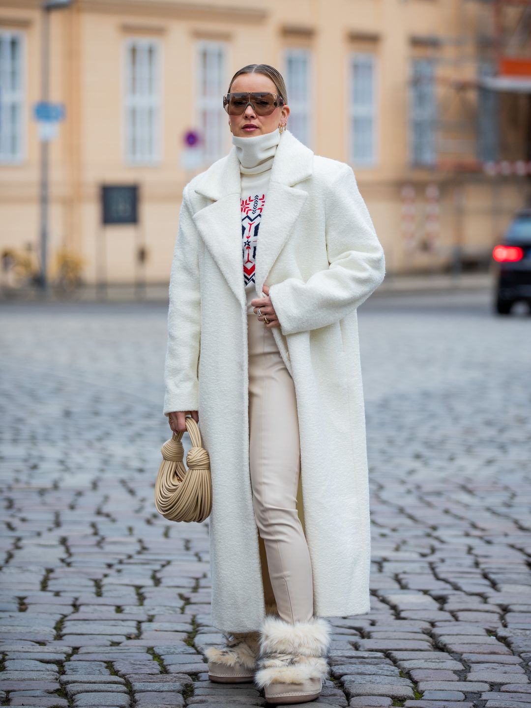 Tina Haase seen wearing faux fur snow boots in Berlin.