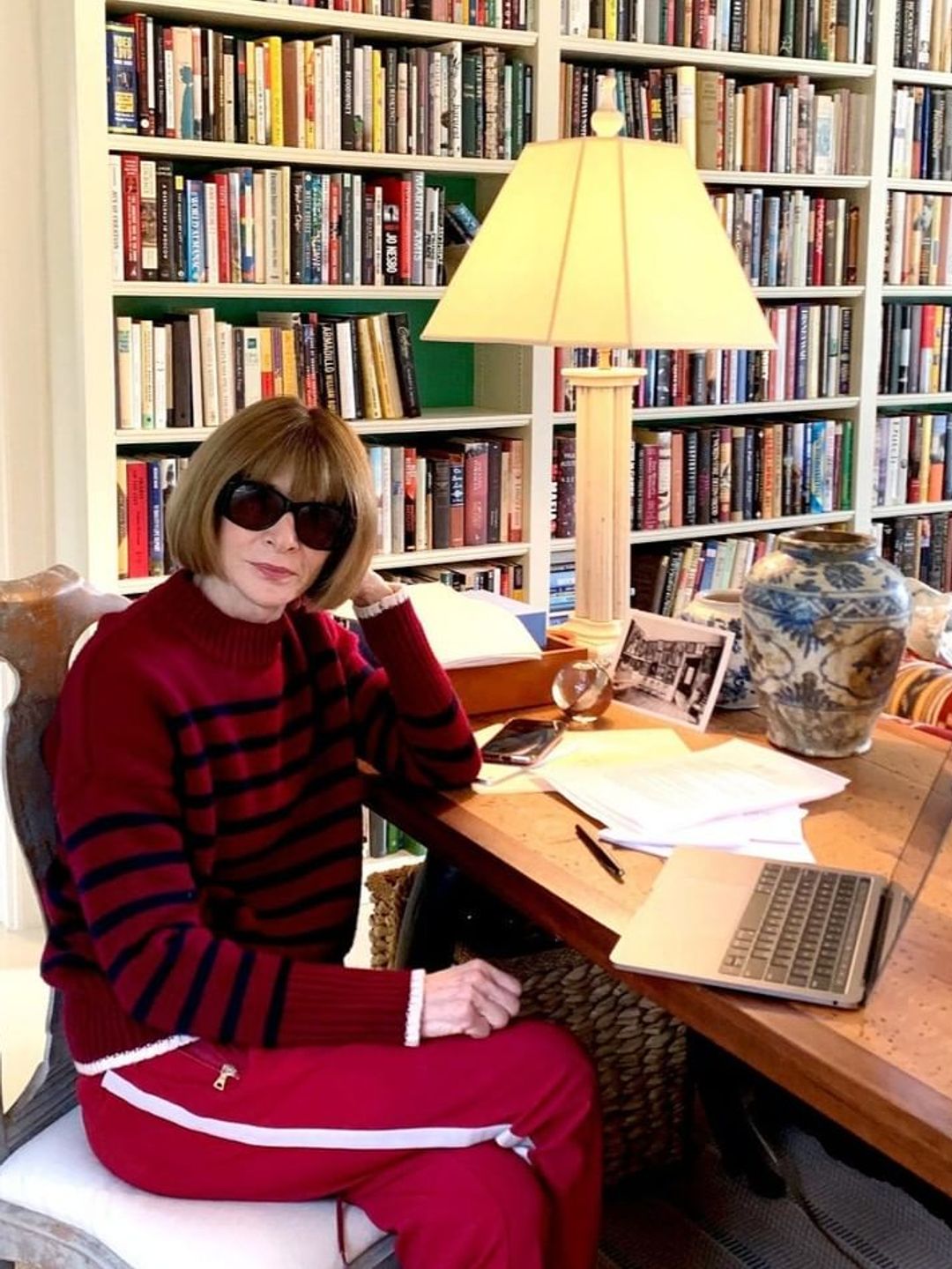 anna wintour in red tracksuit