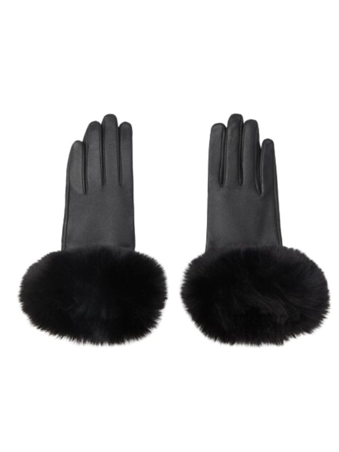 Zara black gloves with fluffy trim 