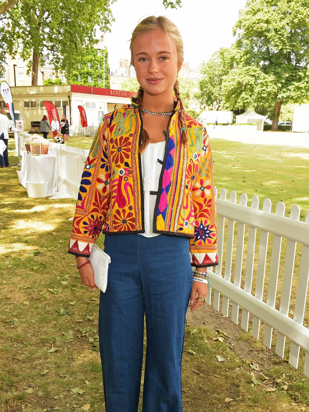 Lady Amelia Windsor in a flannel jacket and jeans