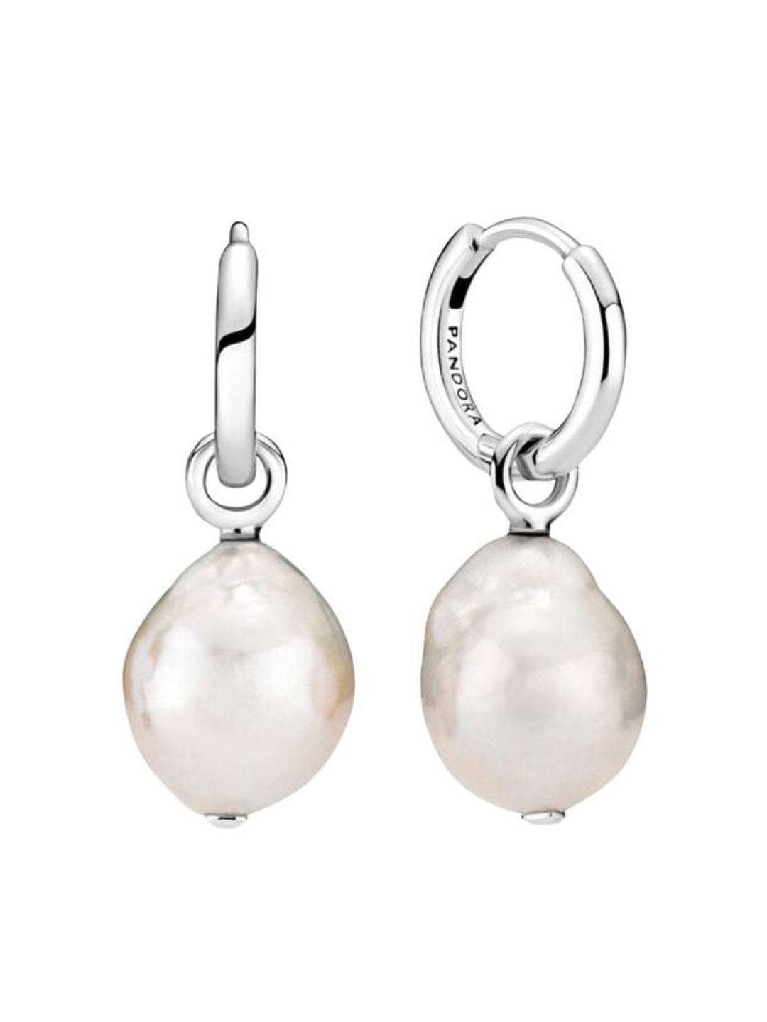 Pandora pearl silver hoop earrings 