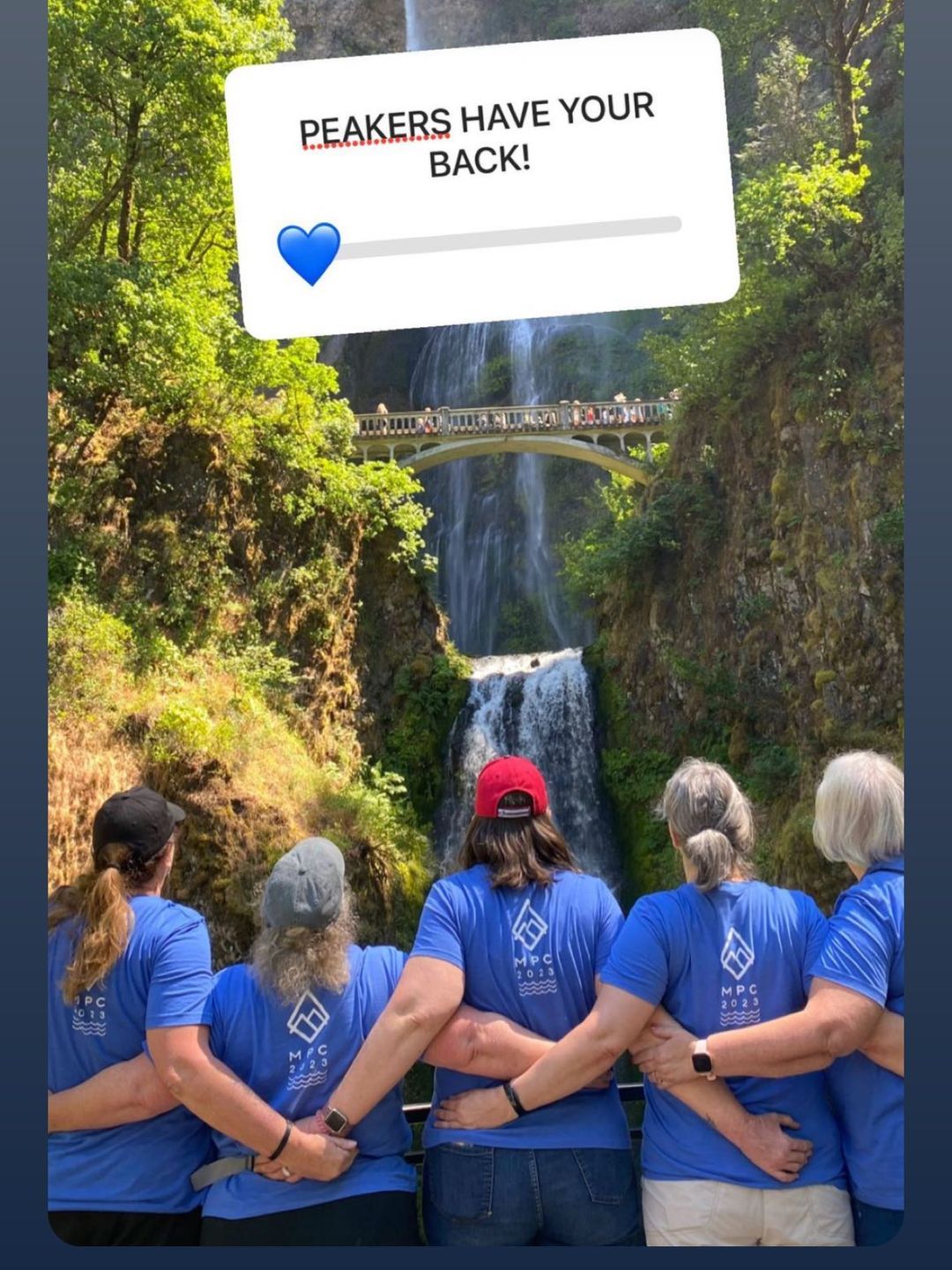 An instagram story which shows the peakers back to back in front of an amazing waterfall vista