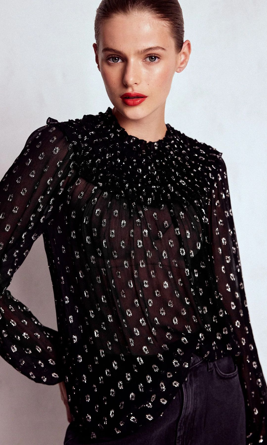 Boden Metallic Ruffle Collar Top