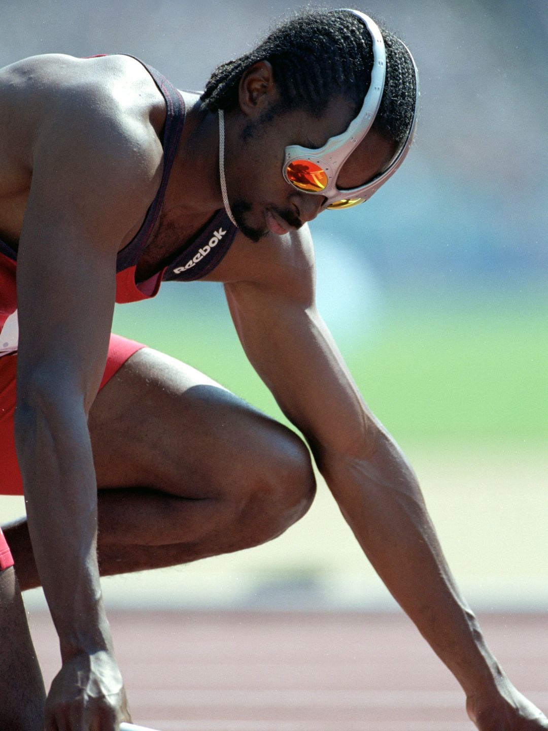 Niconner Alexander of Trinidad and Tobago wore the sunglasses during the men's 4x100m Relay Event at the Sydney Olympics