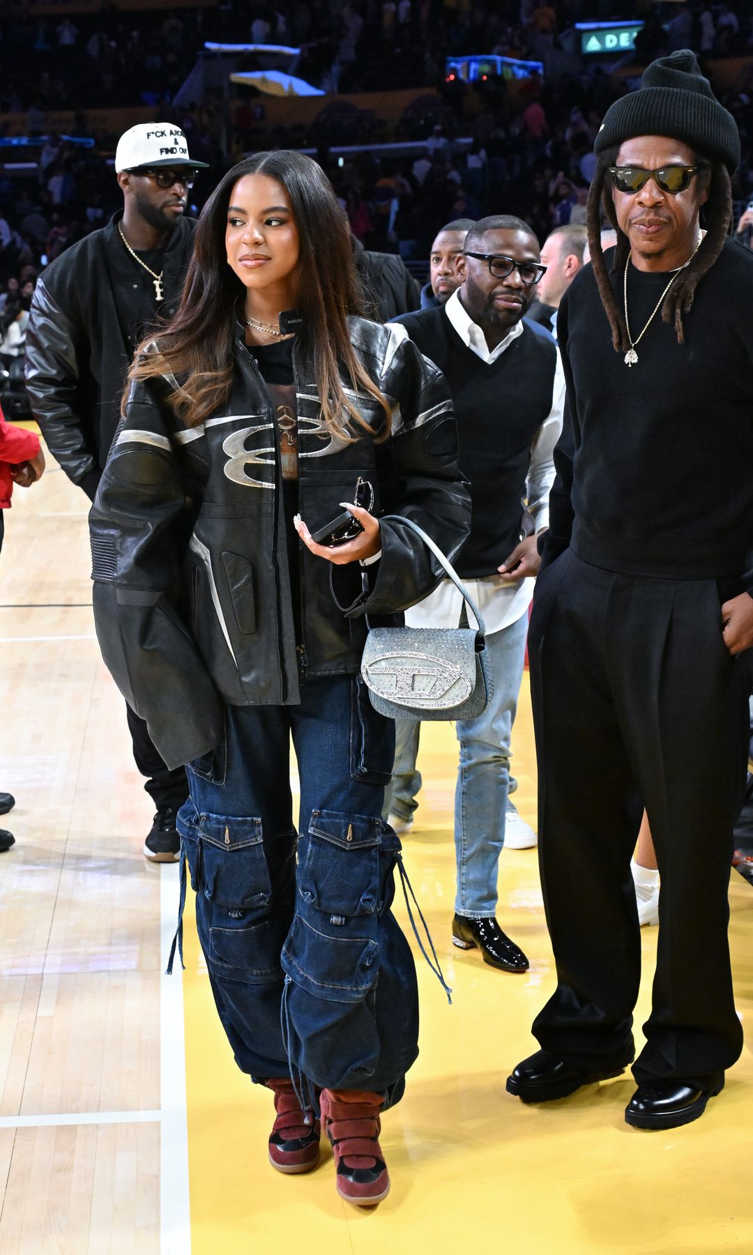 Jay-Z and Blue Ivy Carter attend a basketball game between the Los Angeles Lakers and San Antonio Spurs at Crypto.com Arena on December 10, 2025 in Los Angeles, California. NOTE TO USER: User expressly acknowledges and agrees that, by downloading and/or using this Photograph, user is consenting to the terms and conditions of the Getty Images License Agreement. (Photo by Allen Berezovsky/Getty Images)