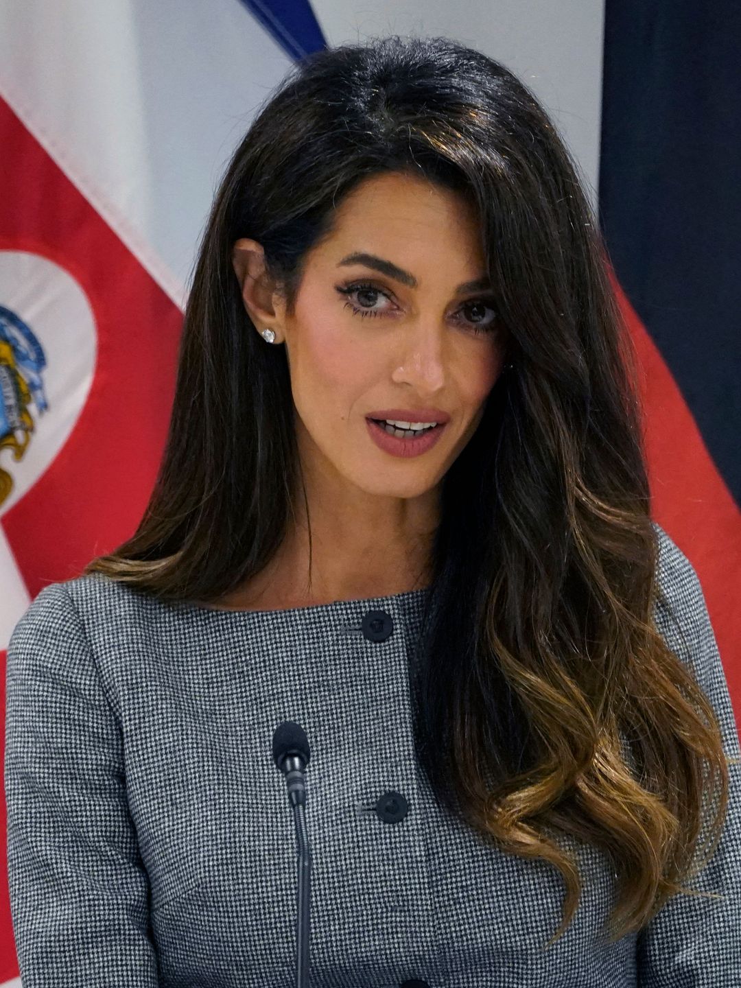 Amal Clooney, a British-Lebanese lawyer, activist, and philanthropist who specializes in international law and human rights, speaks at the High-Level Dialogue on the Declaration Against Arbitrary Detention in State-to-State Relations, in New York City, September 20, 2023, on the sidelines of the 78th United Nations General Assembly. (Photo by TIMOTHY A. CLARY / POOL / AFP) (Photo by TIMOTHY A. CLARY/POOL/AFP via Getty Images)