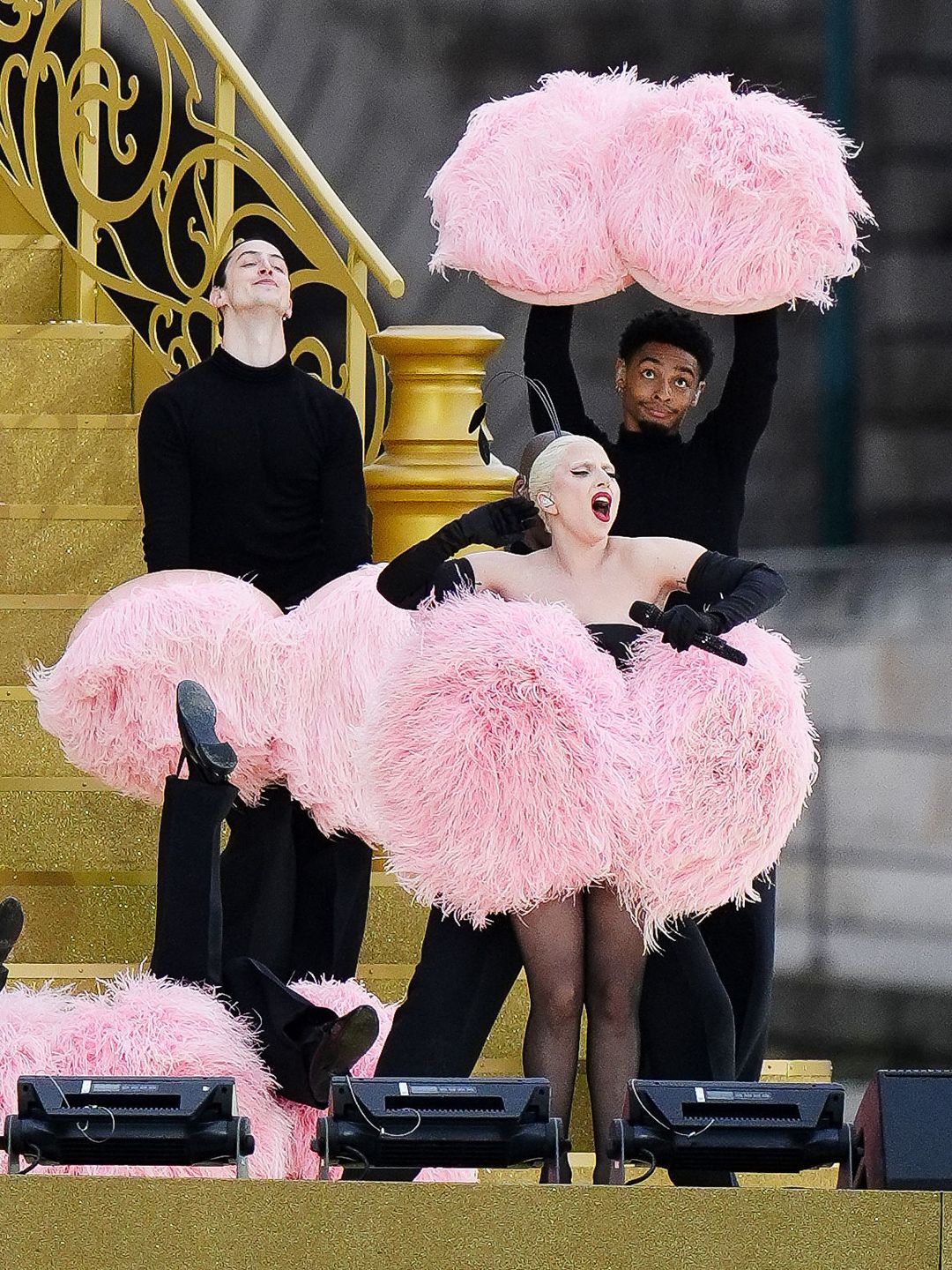 Lady Gaga rehearsing along the Seine ahead of the opening ceremony of the Paris 2024 Olympic Games in France. 