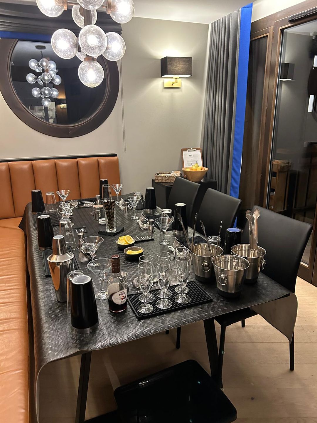 a table laid out for a cocktail class in a chalet in Avoriaz