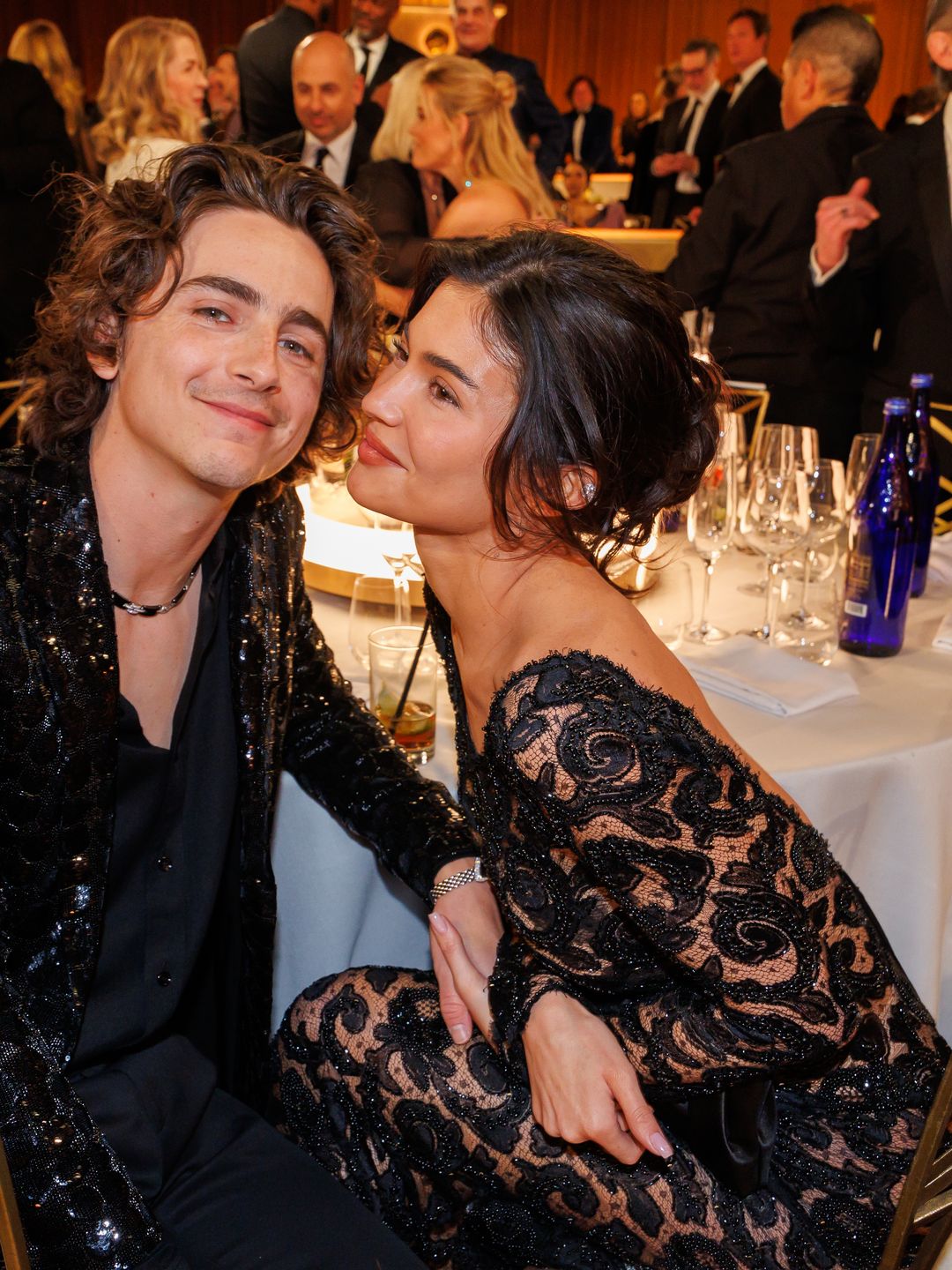 Timothee Chalamet and Kylie Jenner at the 81st Golden Globe Awards held at the Beverly Hilton Hotel on January 7, 2024 in Beverly Hills, California. 