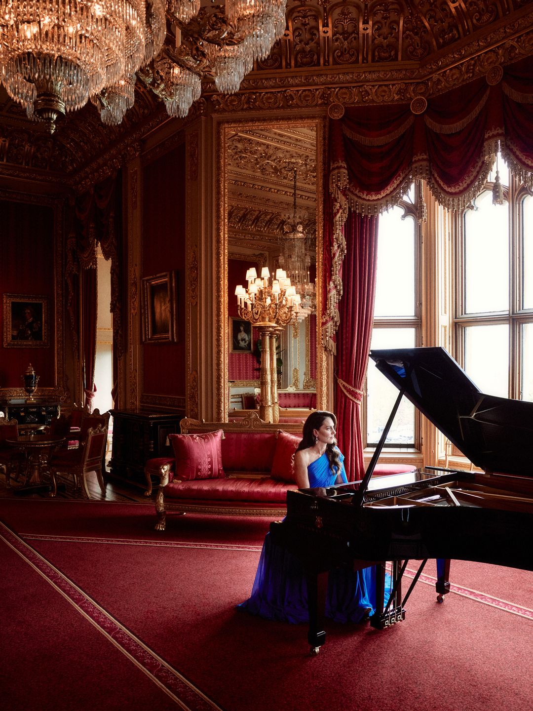 Princess Kate playing the piano at Windsor Castle as part of Eurovision 2023's opening film sequence  