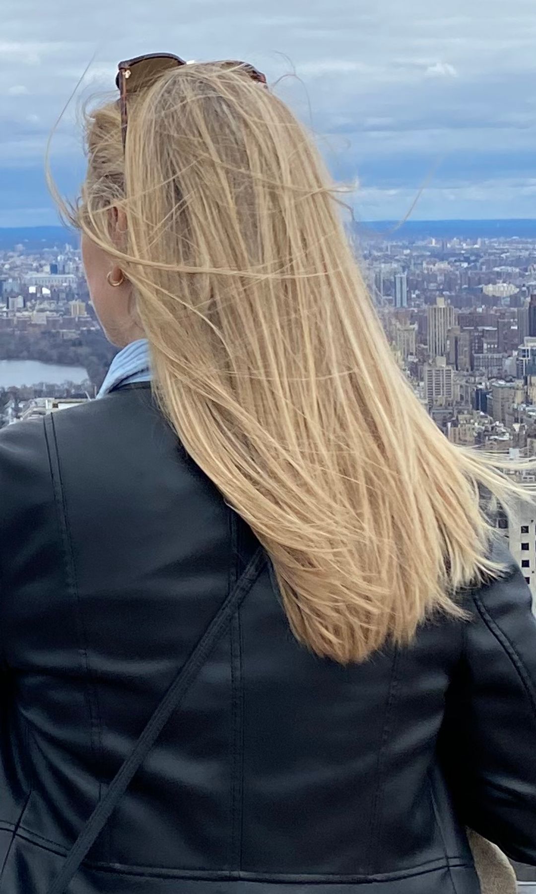 Woman with blonde hair with her back to the camera overlooking Central Park